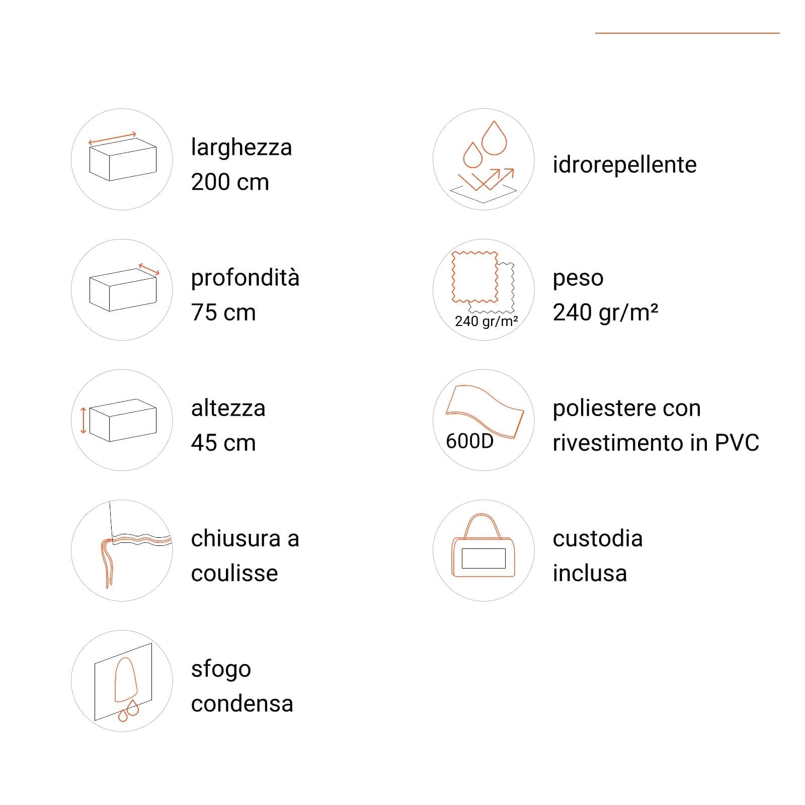 Copertura protettiva per lettino prendisole in poliestere idrorepellente 200x75x45h cm - Wakanda