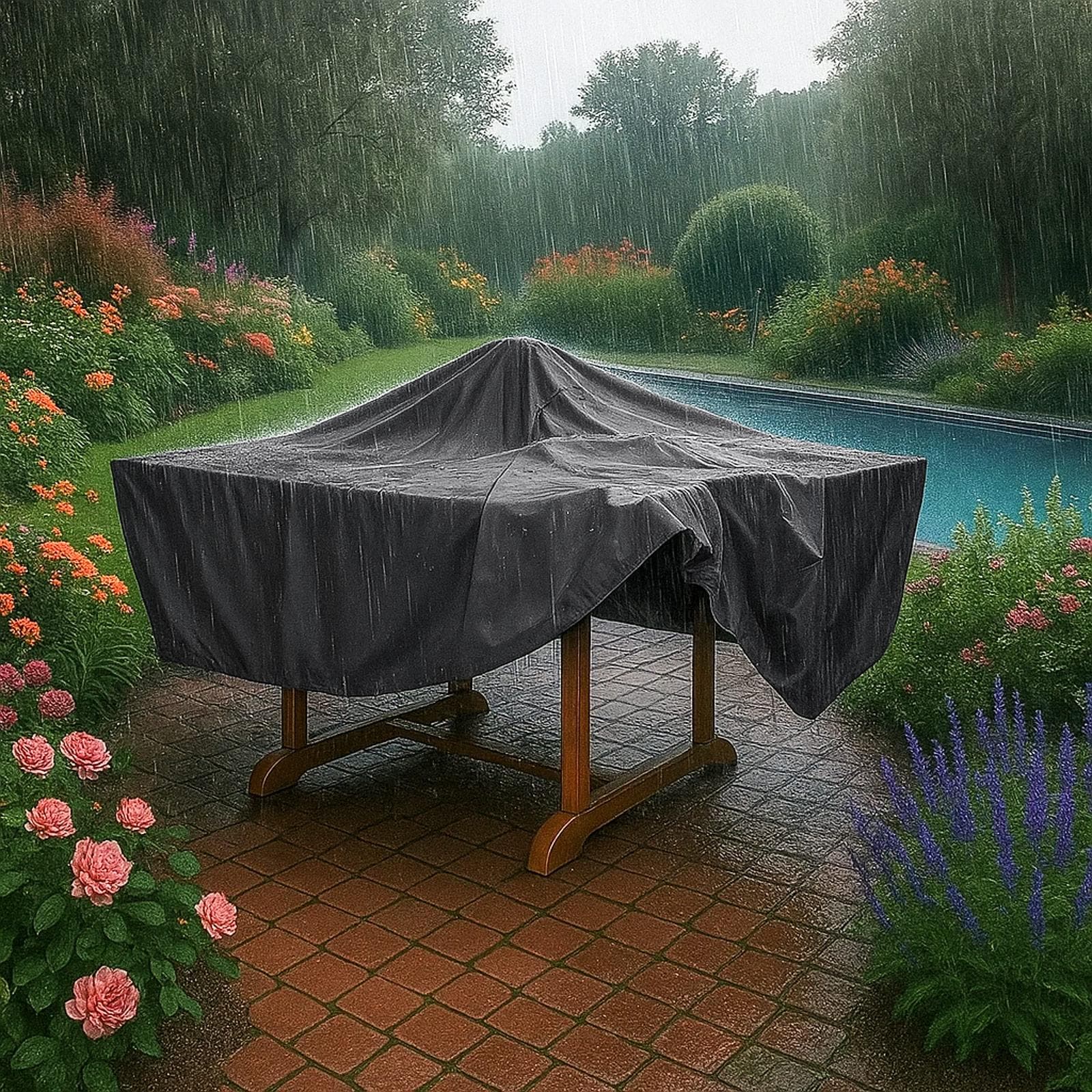 Copertura protettiva per tavolo in poliestere idrorepellente antracite 150x100x70h cm con coulisse regolabile - Wakanda
