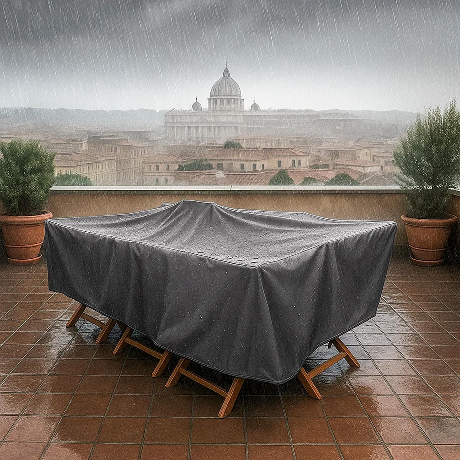 Copertura protettiva per tavolo in poliestere idrorepellente antracite 240x130x70h cm con coulisse regolabile - Wakanda