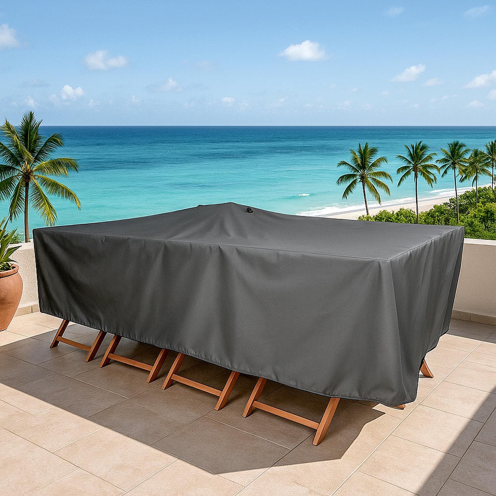 Copertura protettiva per tavolo in poliestere idrorepellente antracite 315x200x70h cm con coulisse regolabile - Wakanda