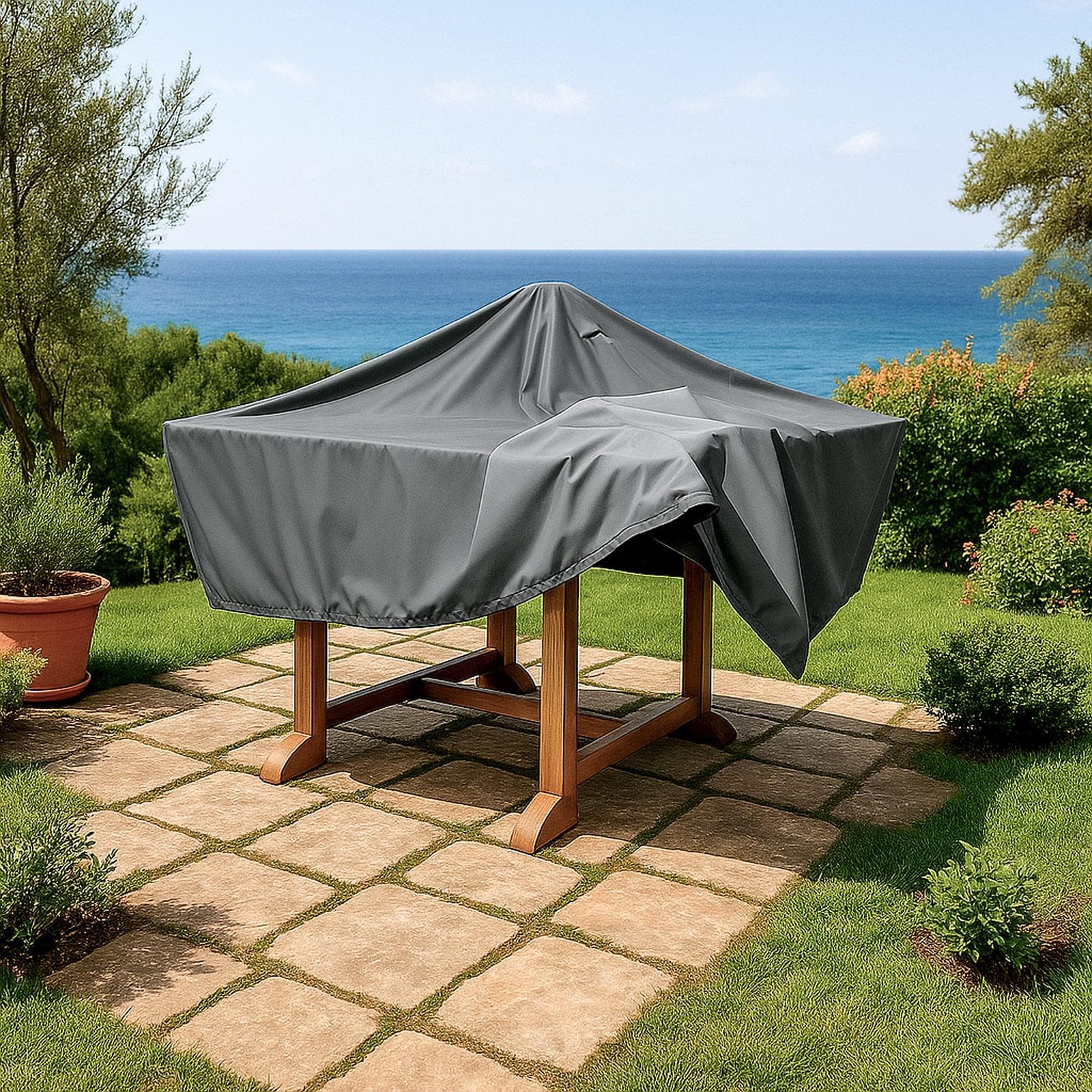 Copertura protettiva per tavolo in poliestere idrorepellente antracite 160x160x70h cm con coulisse regolabile - Wakanda