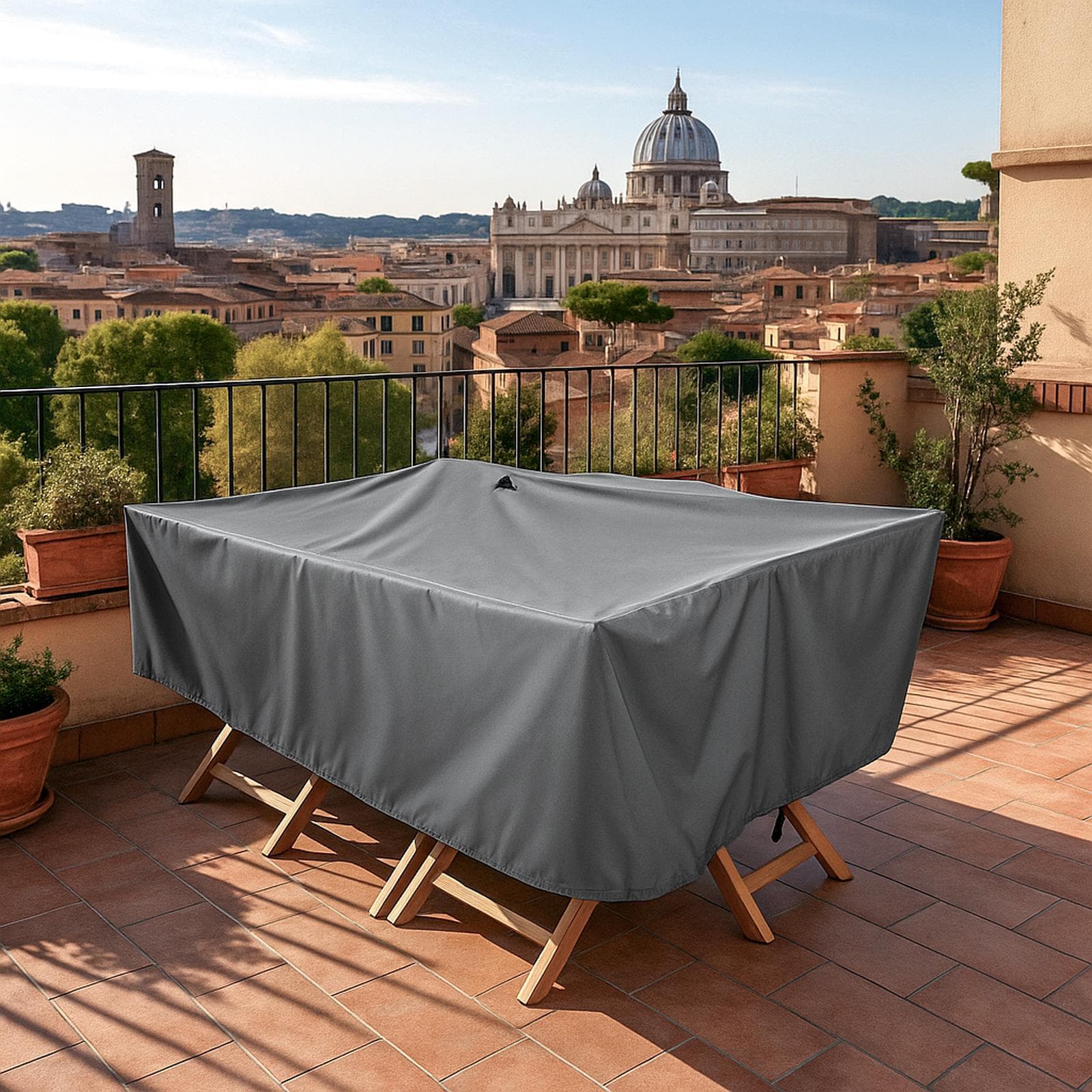 Copertura protettiva per tavolo in poliestere idrorepellente antracite 280x160x70h cm con coulisse regolabile - Wakanda