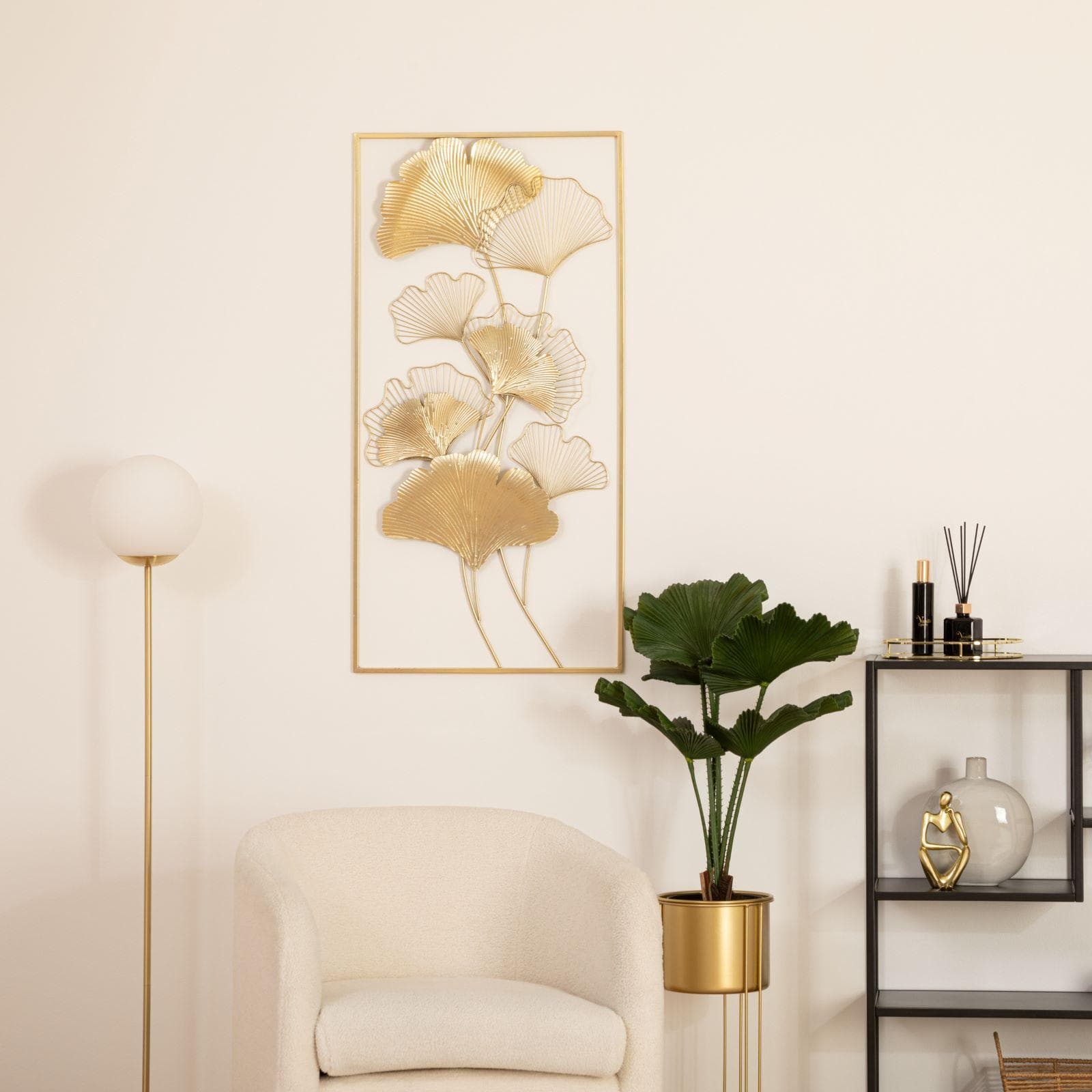Decorazione da parete 100h cm in metallo oro fantasia foglie