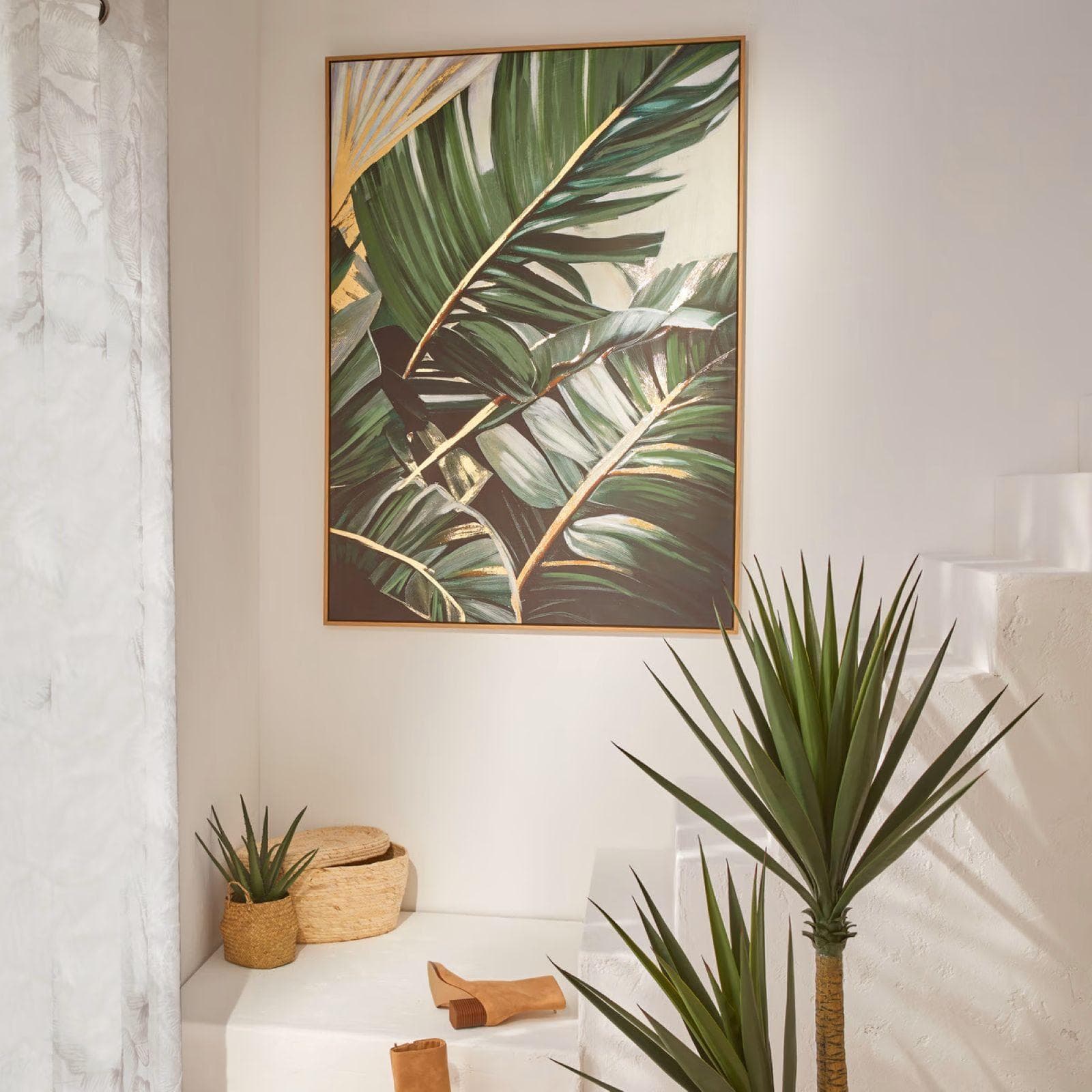 Decorazione da parete 100x140h cm tela verde e oro