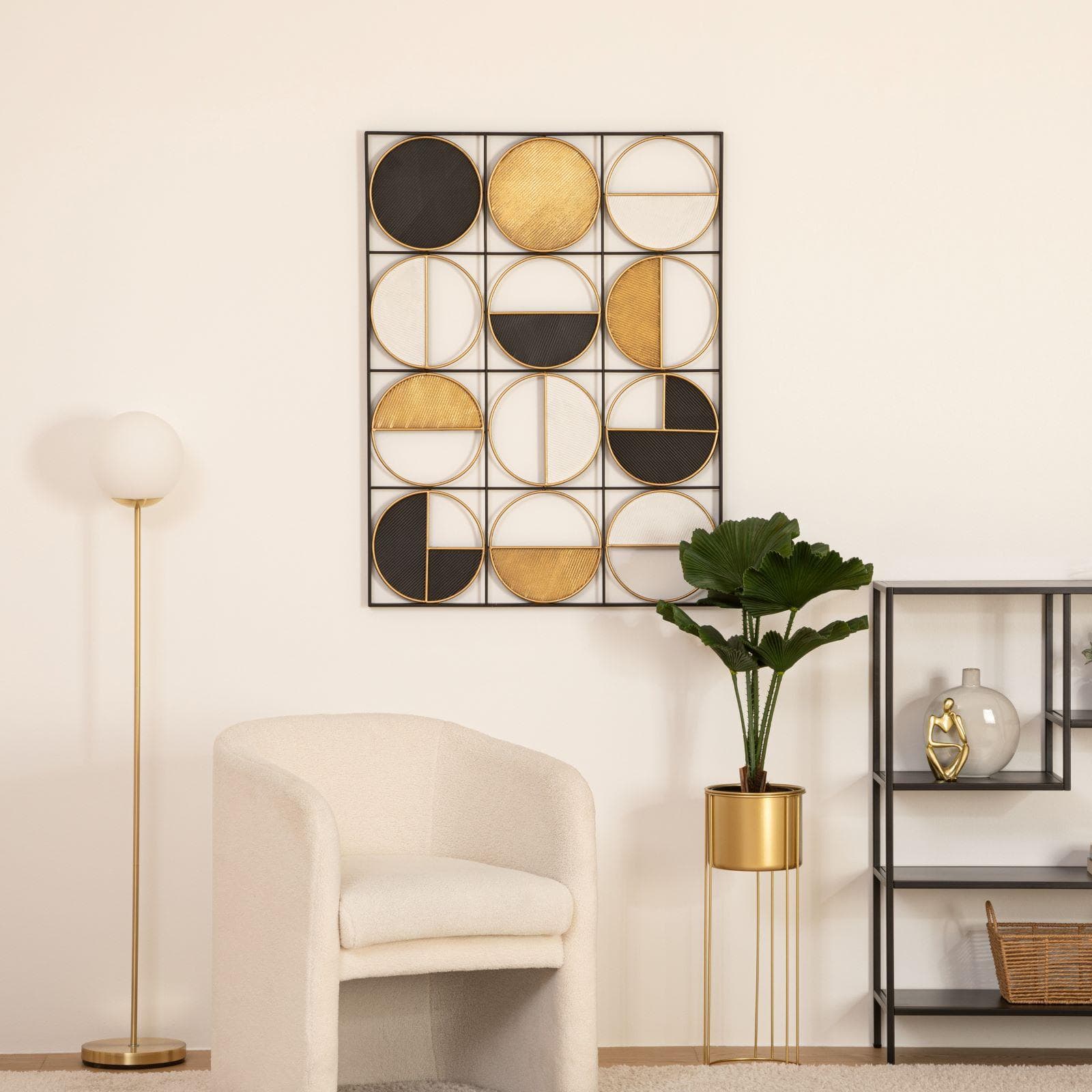 Decorazione da parete 102h cm in metallo oro con dettagli nero e bianco