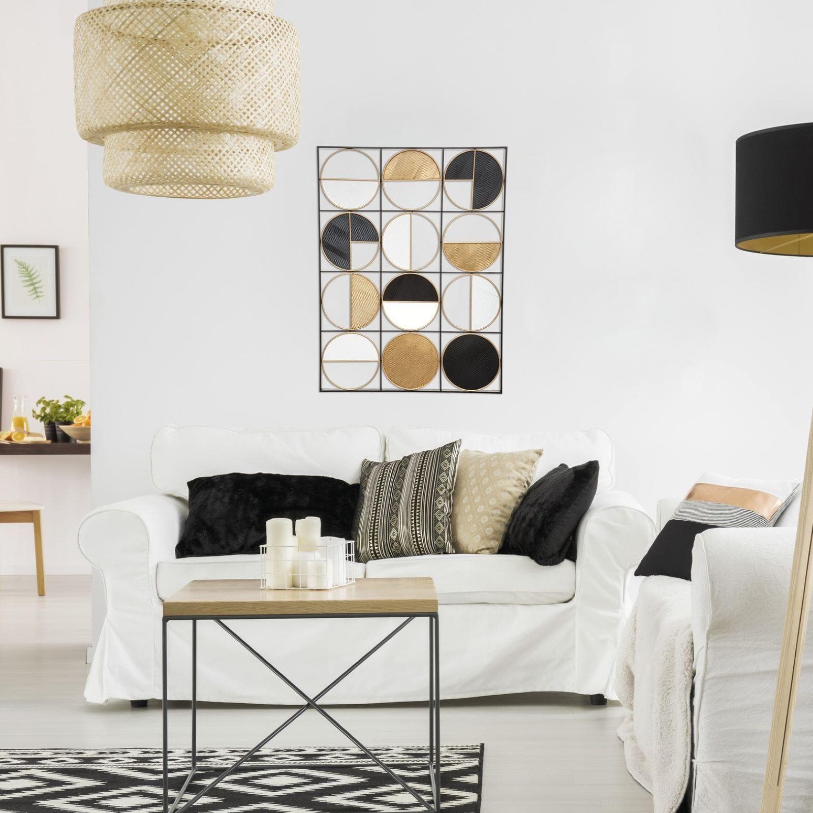 Decorazione da parete 102h cm in metallo oro con dettagli nero e bianco