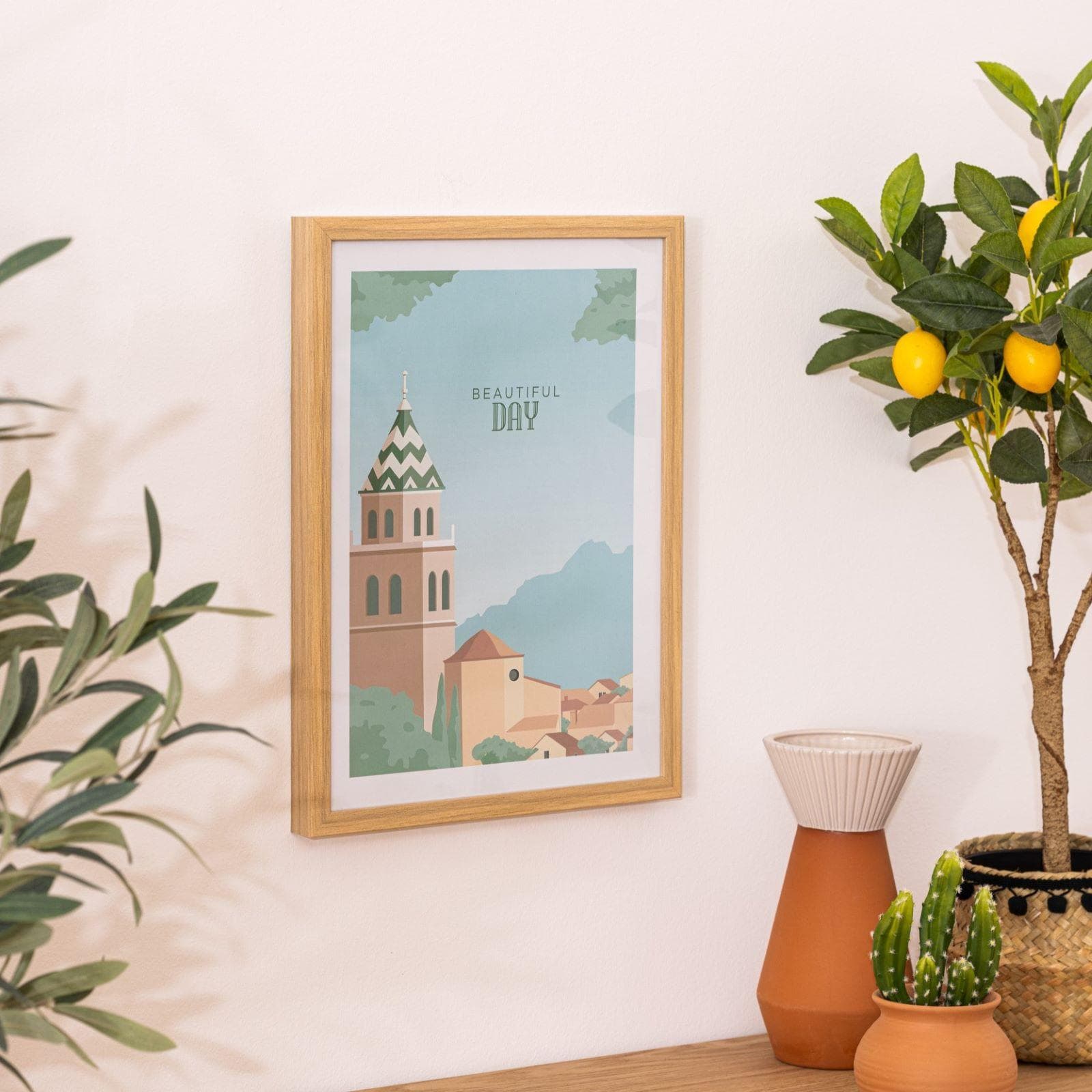 Decorazione da parete 30x40h cm in tessuto multicolore con cornice legno