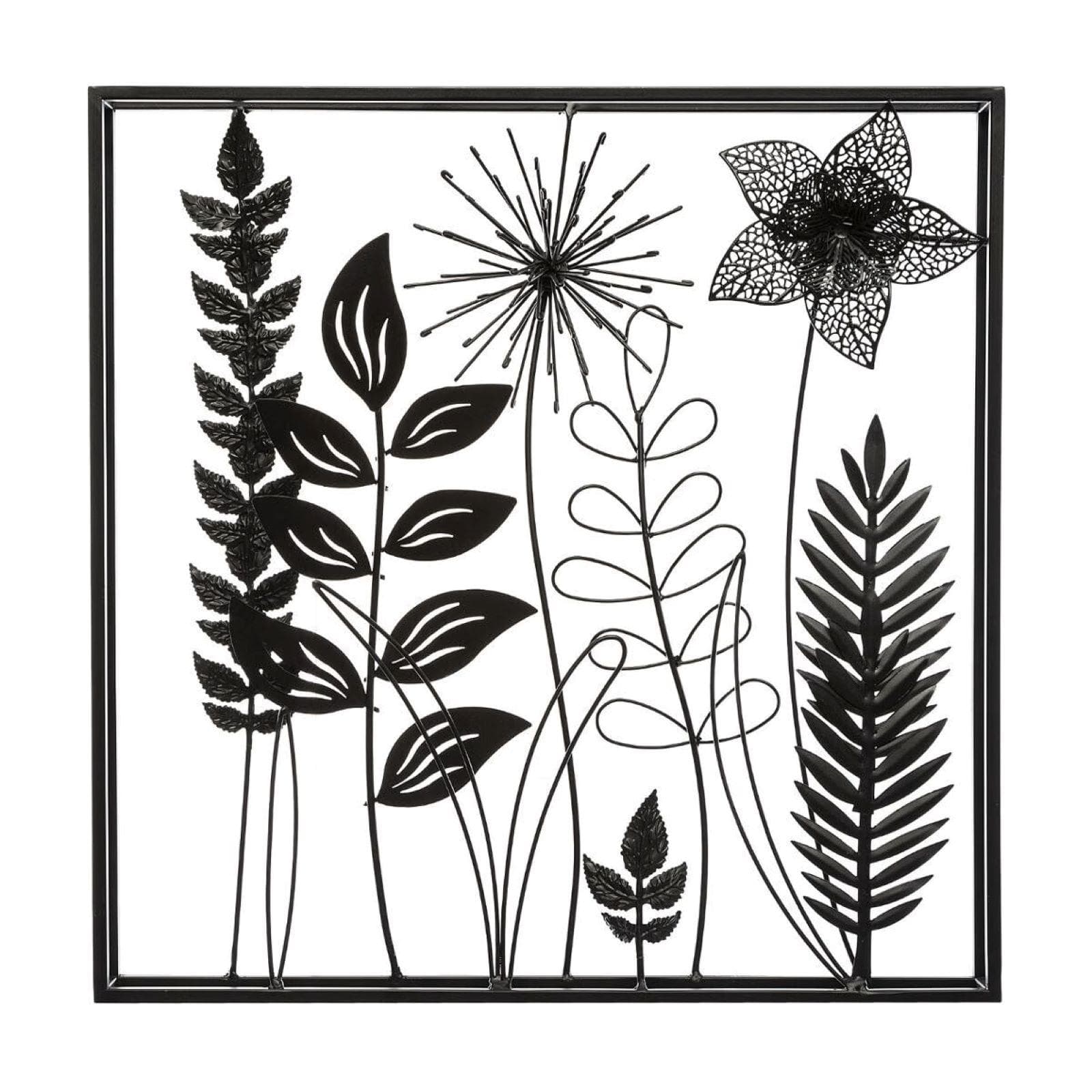 Decorazione da parete 41h cm in metallo nero fantasia foglie