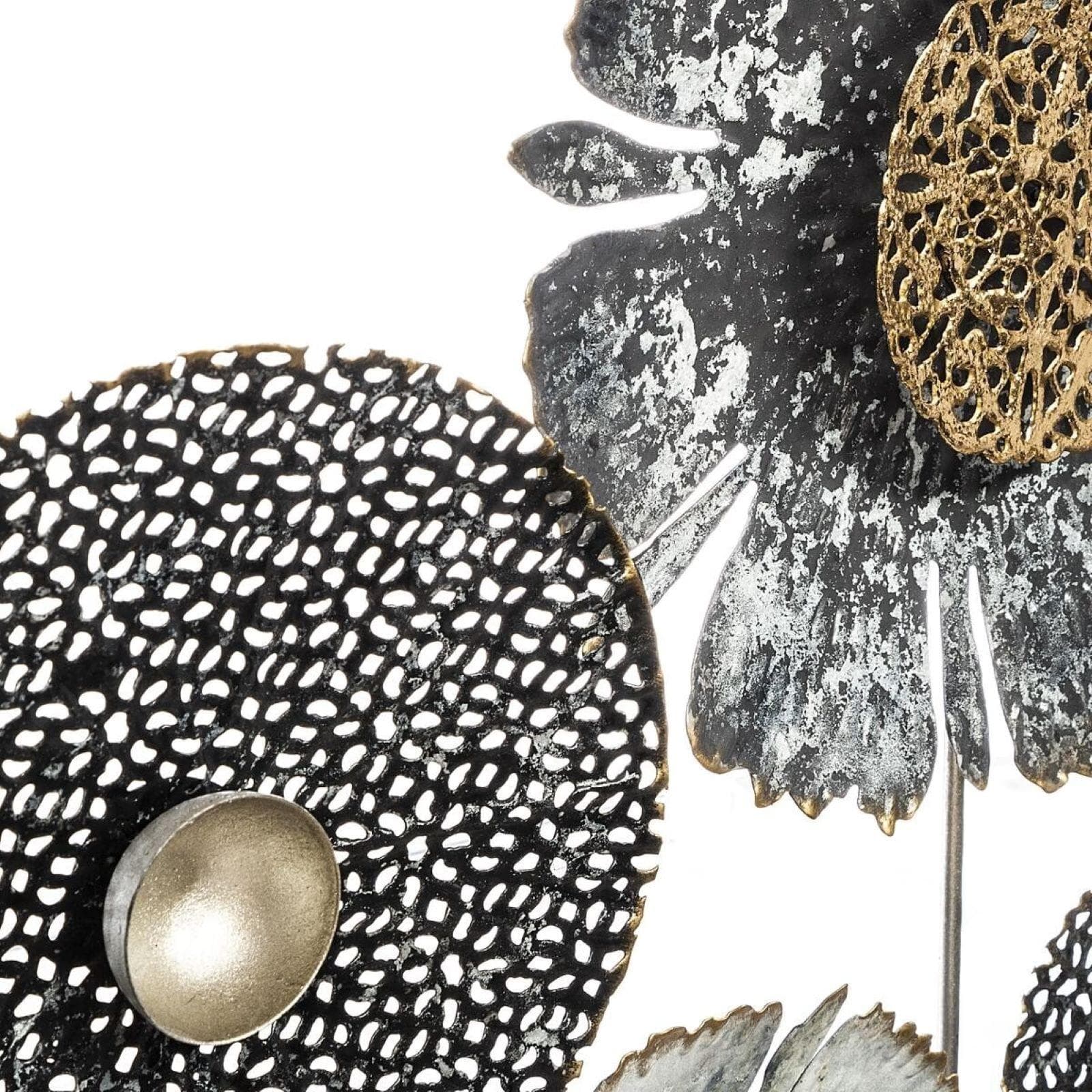 Decorazione da parete 50h cm in metallo oro e nero fantasia fiori