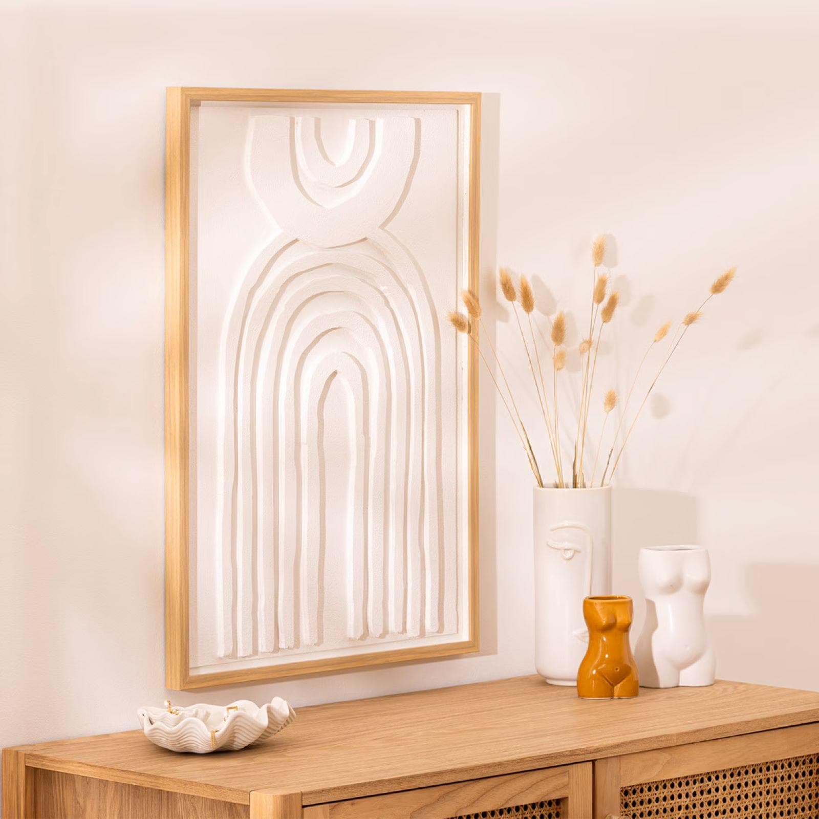 Decorazione da parete 50x70 cm rilievo bianco con cornice in legno