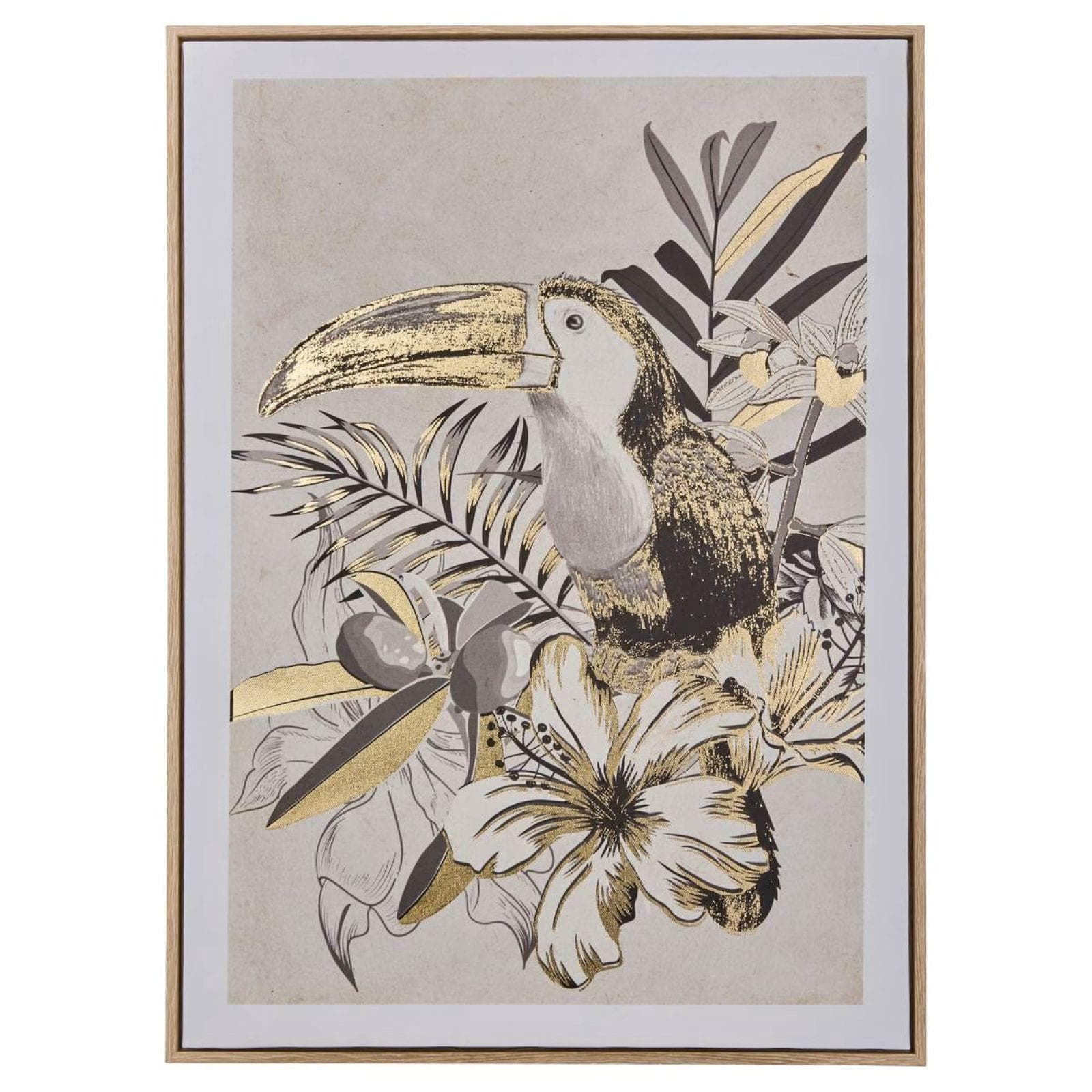 Decorazione da parete 50x70h cm tucano nero e oro