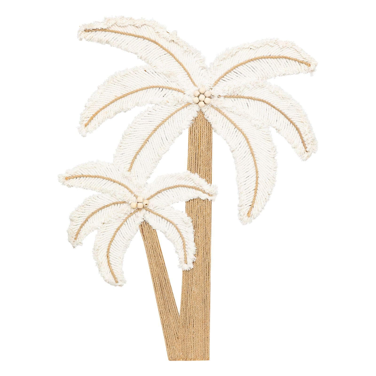 Decorazione da parete 56x76h cm palme in legno e tessuto bianco