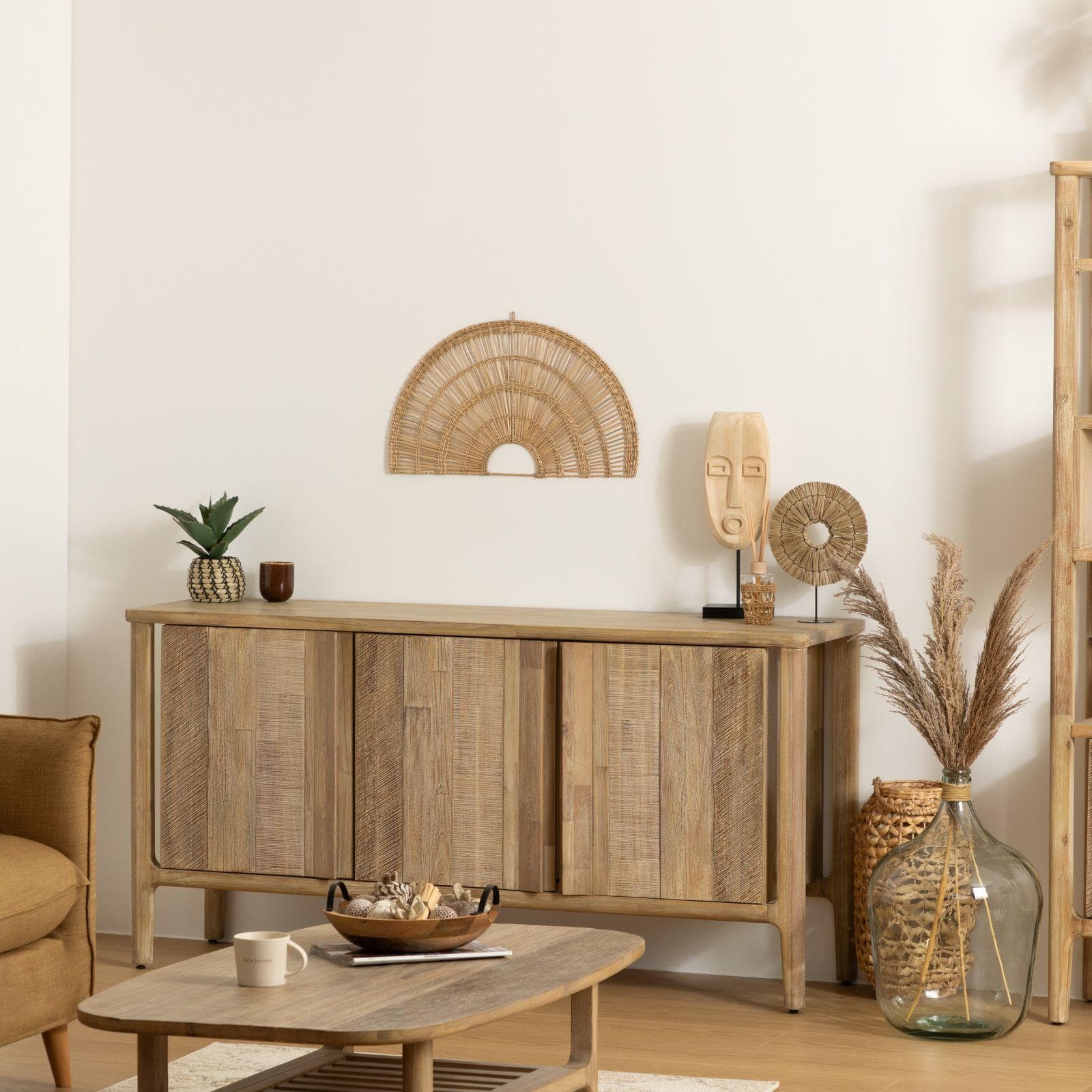Decorazione da parete 61x36 cm intrecciata in rattan naturale