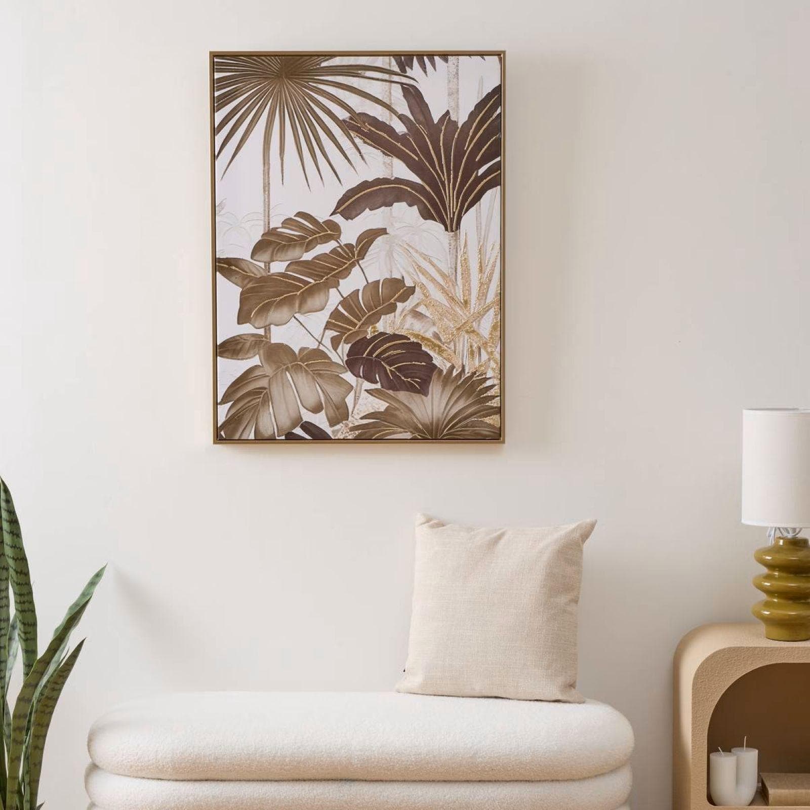 Decorazione da parete 60x80h cm tela beige e oro con cornice in legno