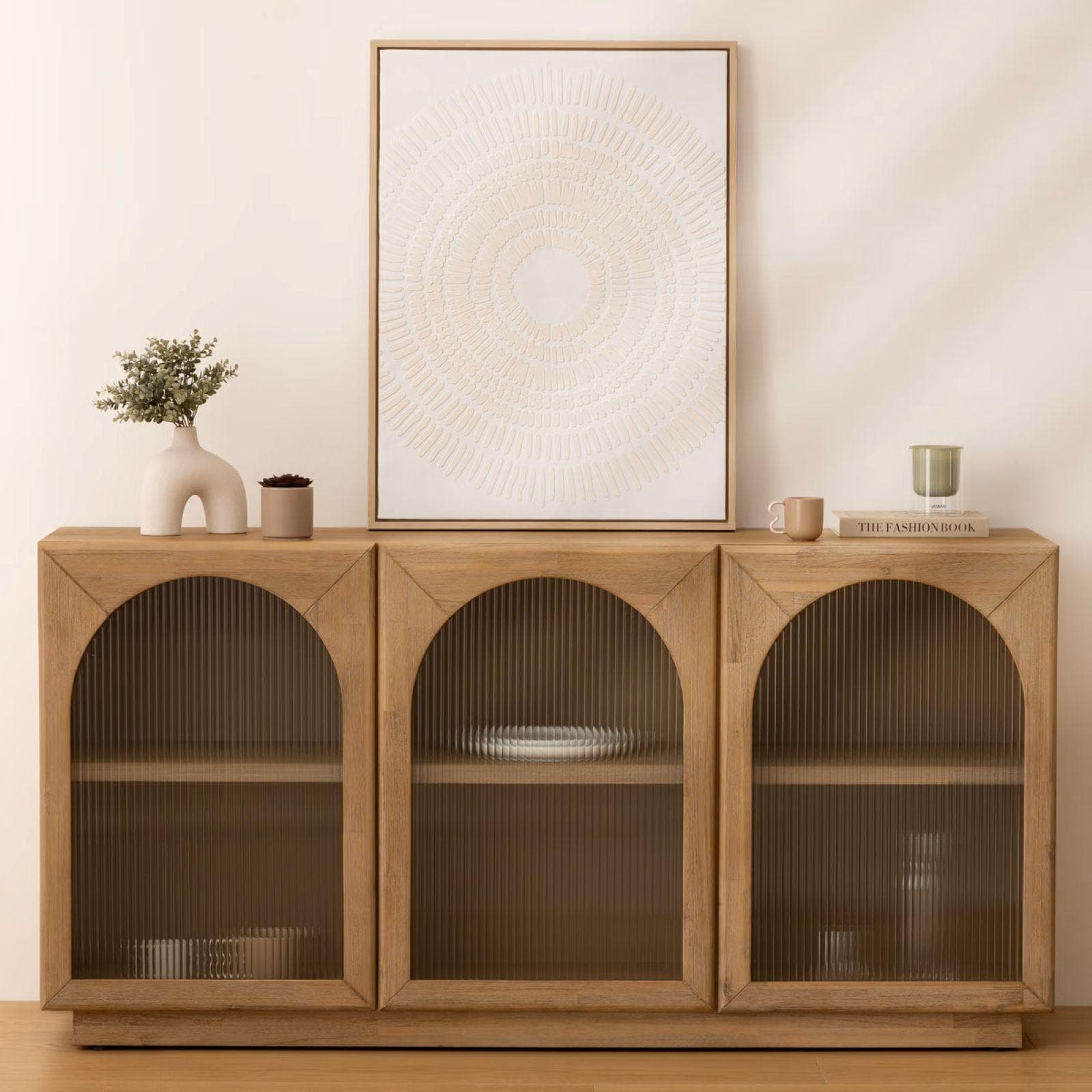 Decorazione da parete 60x80h cm tela in tessuto bianco ed effetto legno