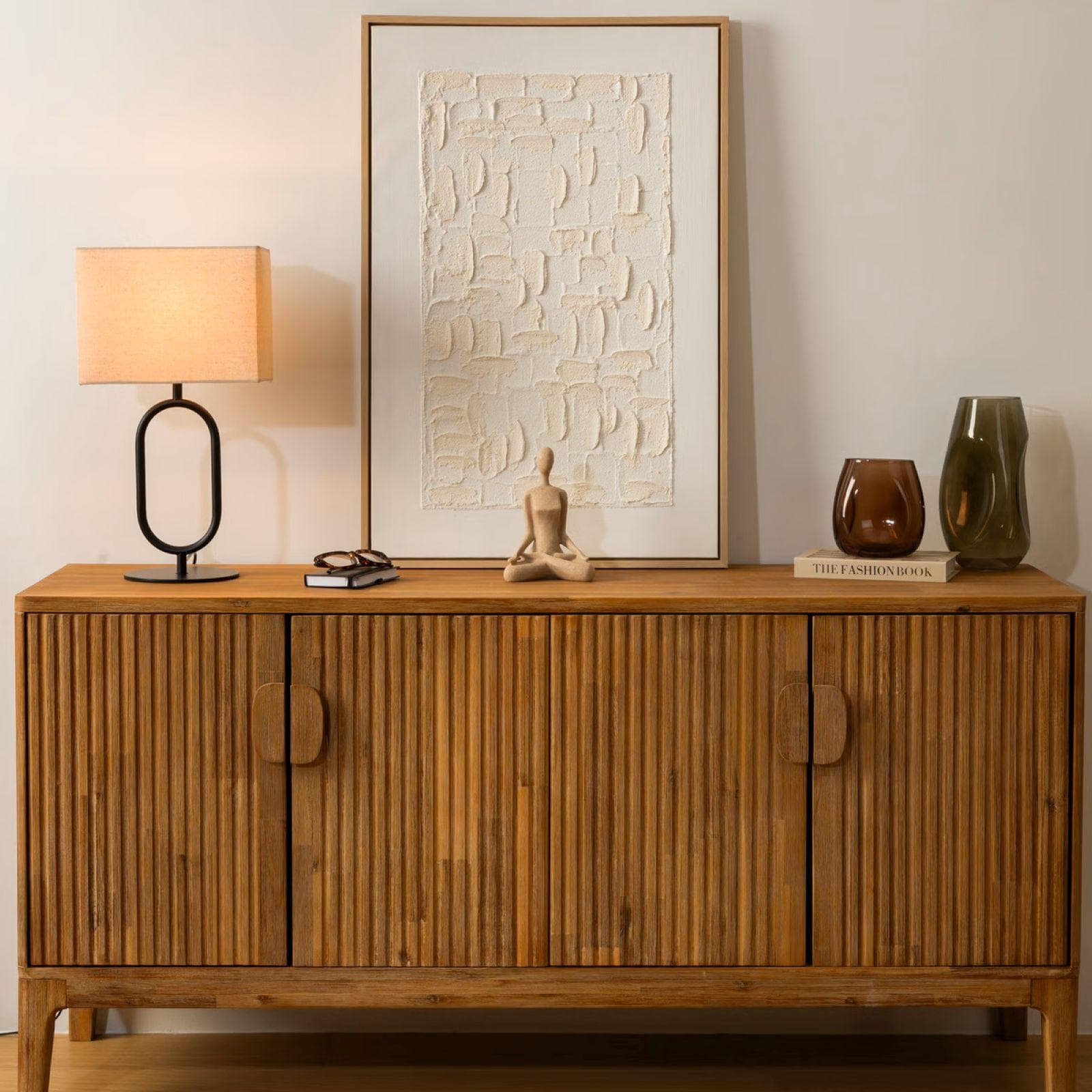 Decorazione da parete 60x90h cm tela bianco e legno naturale