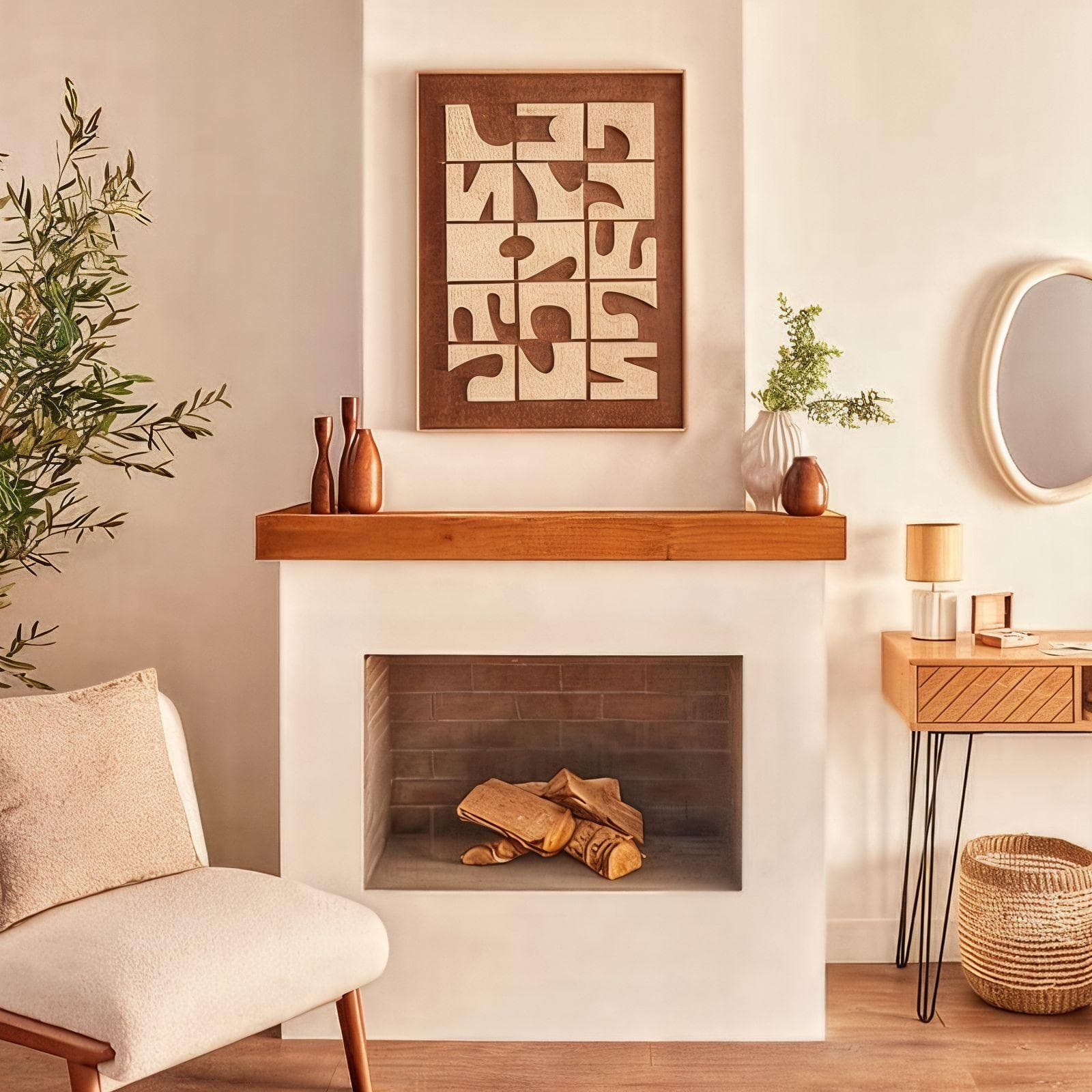 Decorazione da parete 60x80 cm reversibile in legno naturale e tortora