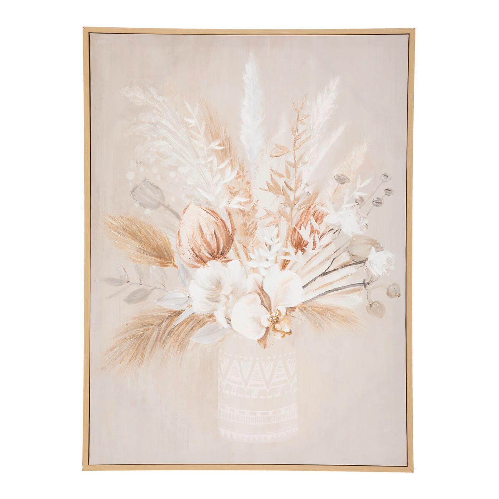 Decorazione da parete 70h cm rosa e beige con cornice in legno naturale