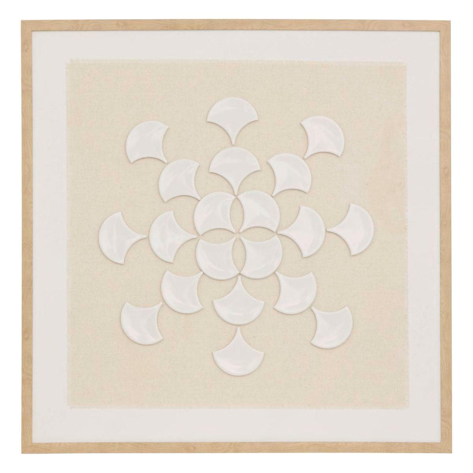 Decorazione da parete 78x78 cm rilievo in ceramica e lino cornice in legno