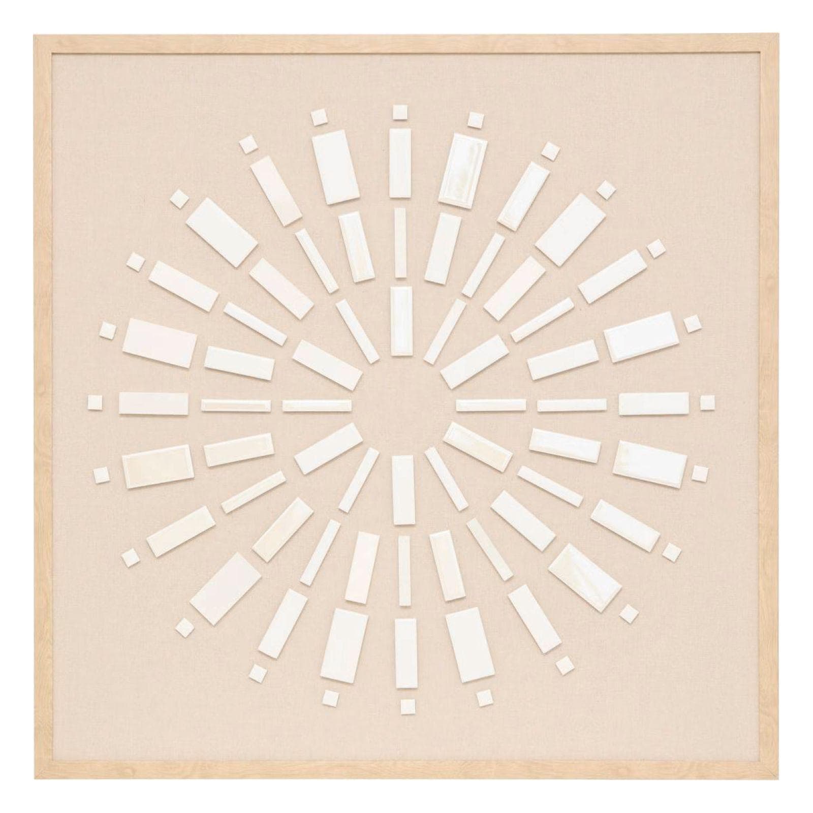 Decorazione da parete 78x78 cm rilievo in ceramica e lino con cornice in legno