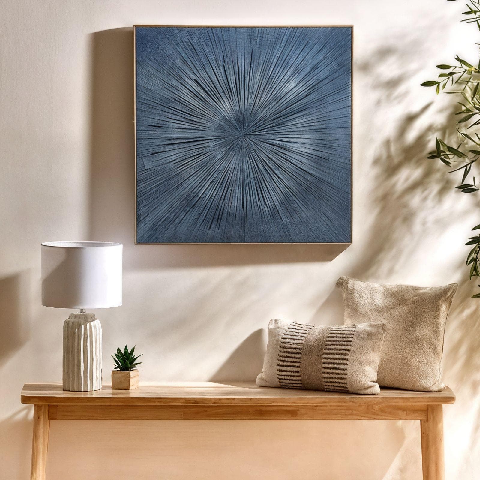 DECORAZIONE MURALE L. 78 X P. 2,8 X H. 78 CM TELA CELESTE ED EFFETTO METALLICO +