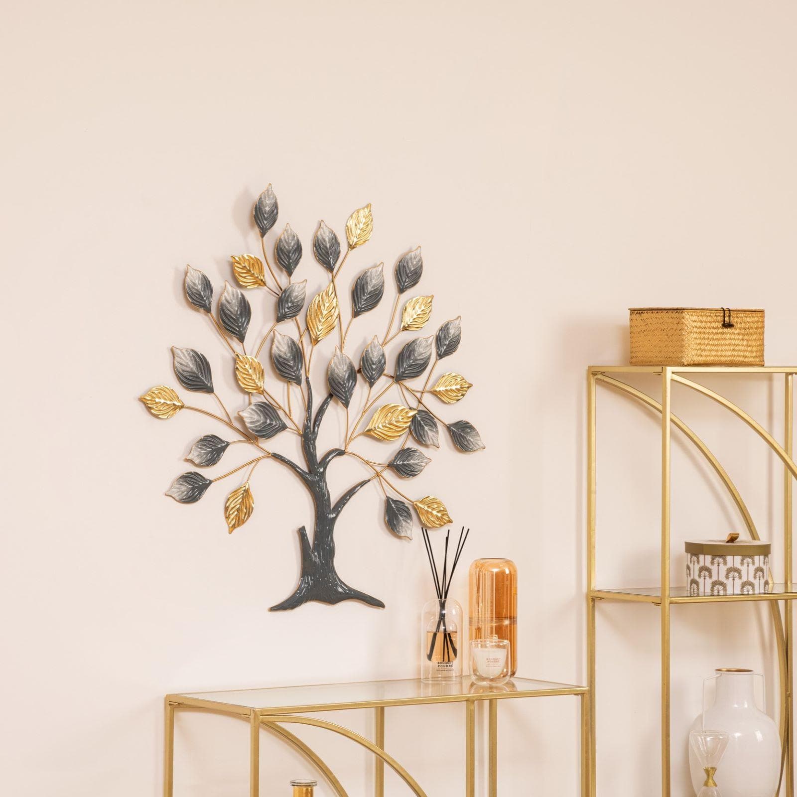 Decorazione da parete 88h cm in metallo oro a forma di albero della vita