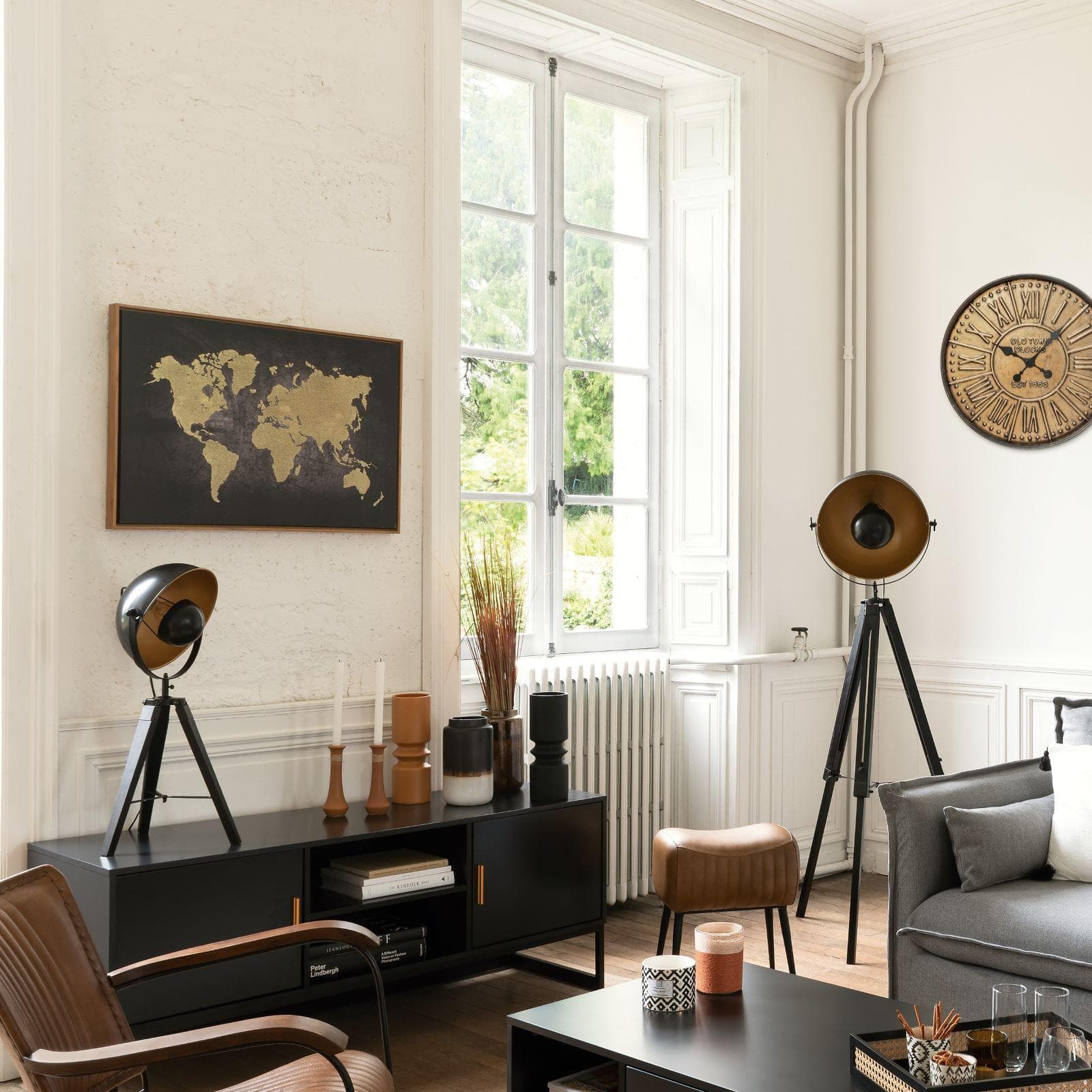 Decorazione da parete 88x58h cm mappa del mondo oro in tessuto e legno