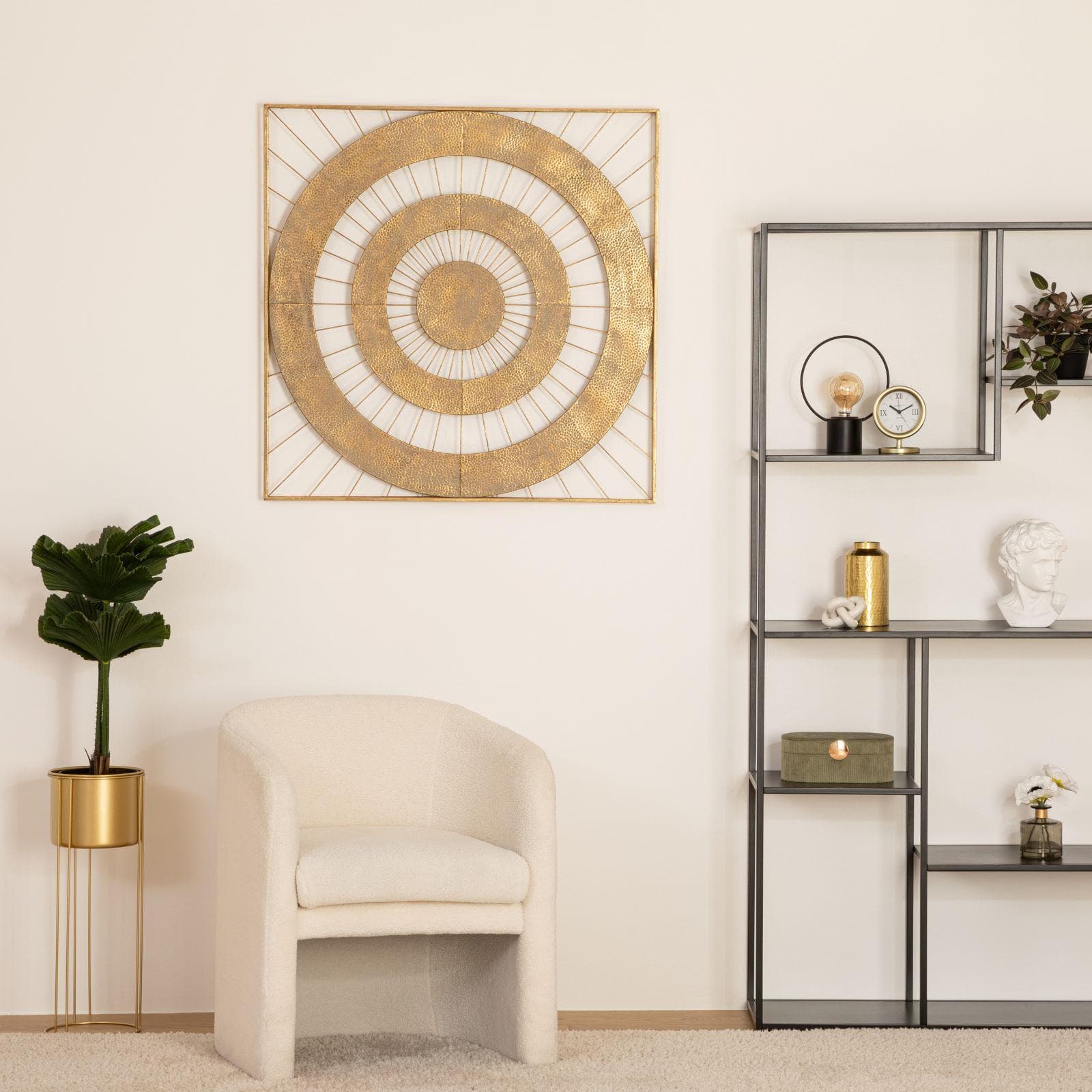 Decorazione da parete 90h cm in metallo oro con cerchi