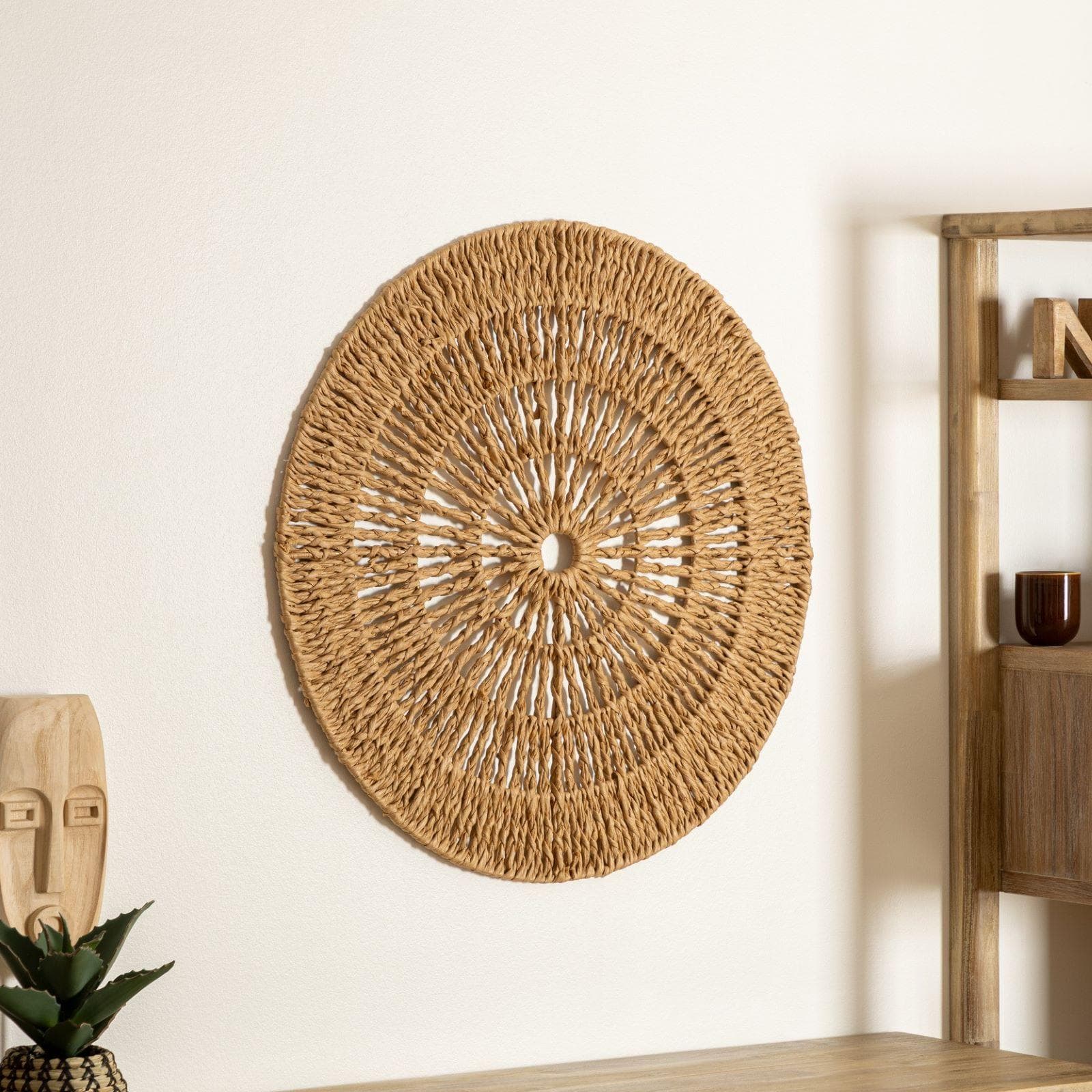 Decorazione da parete rotonda 76 cm intreccio in corda naturale
