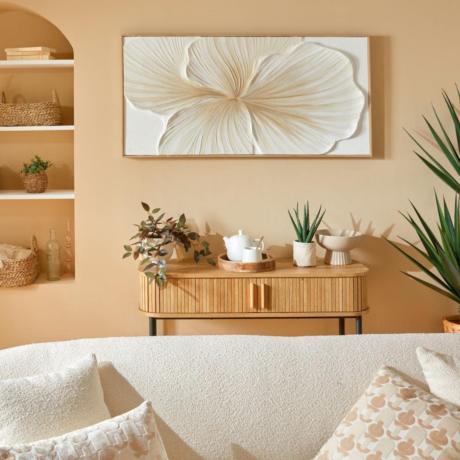 Decorazione murale 118x58 cm dipinto ad olio in rilievo bianco