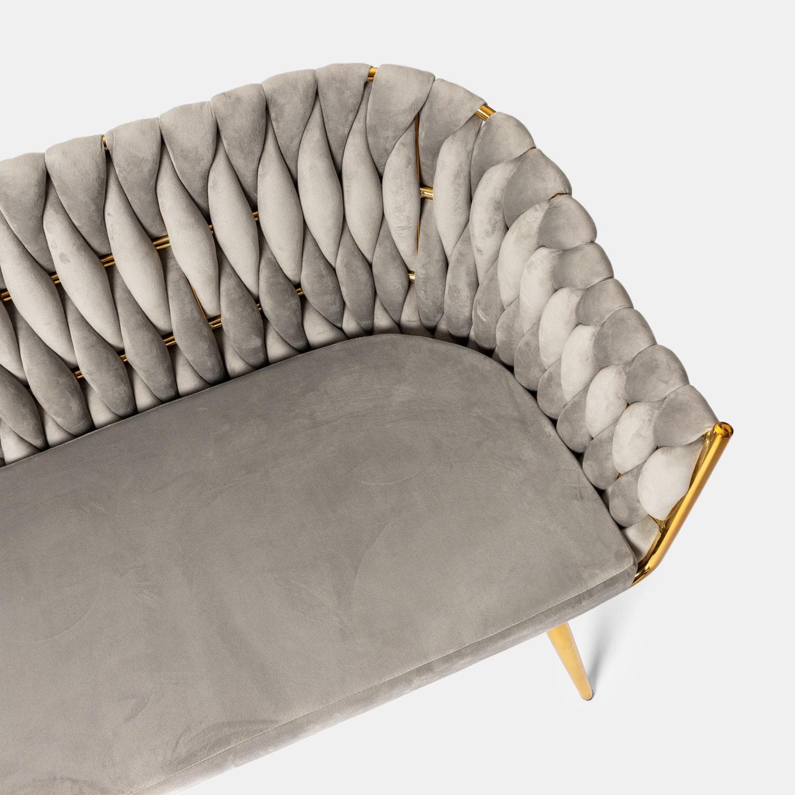 Divano 2 posti in velluto grigio fumo intrecciato e gambe oro - Intrigue