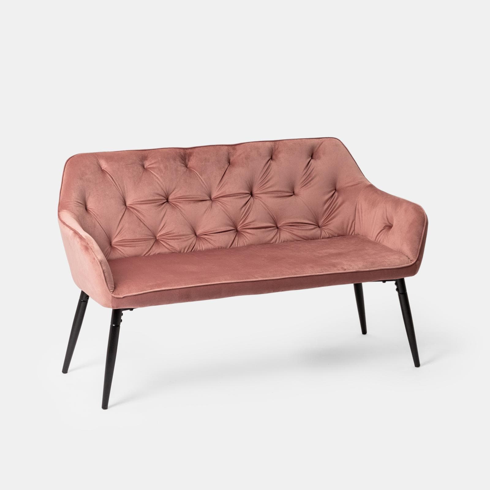 Divano 2 posti in velluto trapuntato rosa antico con gambe in metallo nero - Sulis