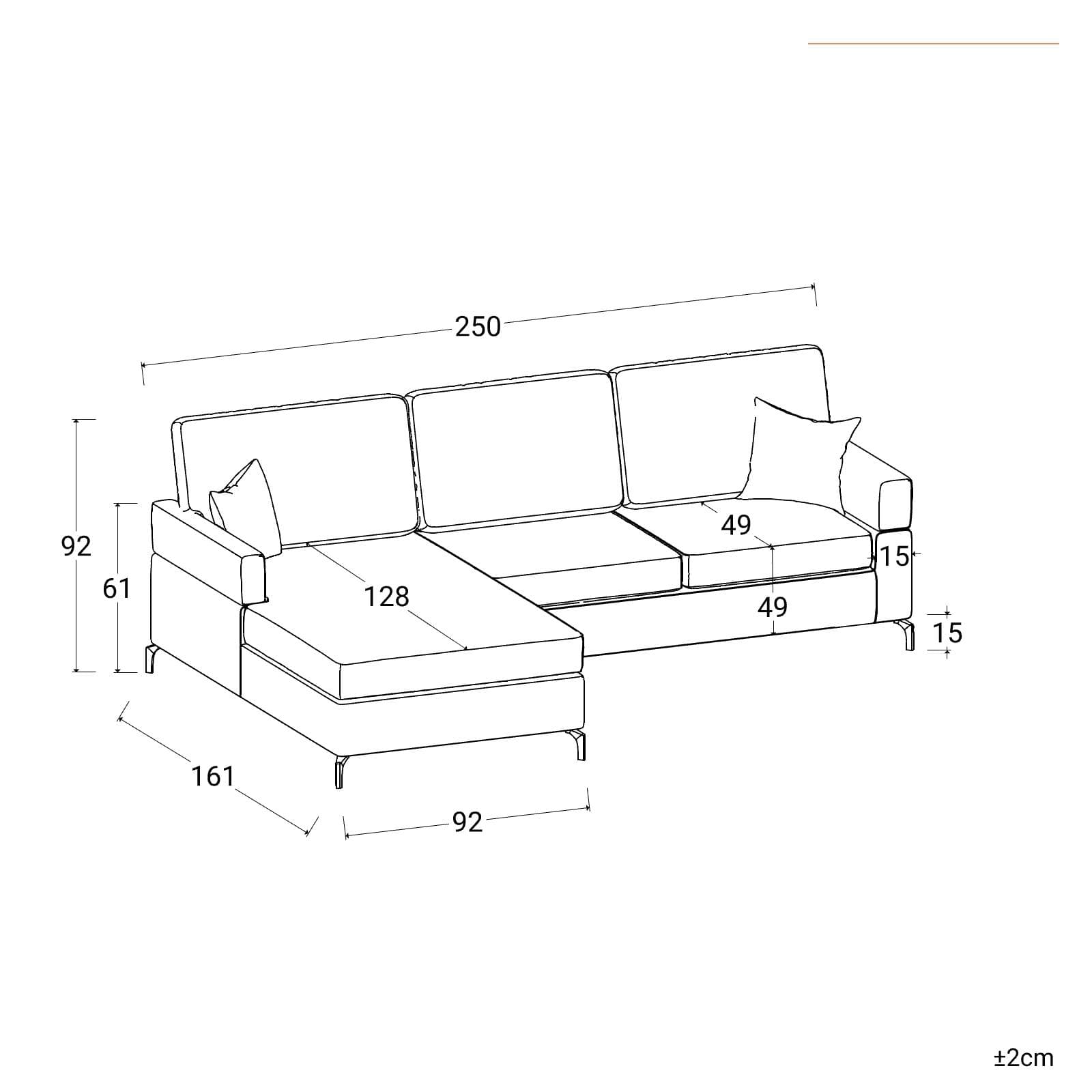 Divano angolare 3 posti in tessuto grigio con chaise longue a sinistra e 2 cuscini - Snooze