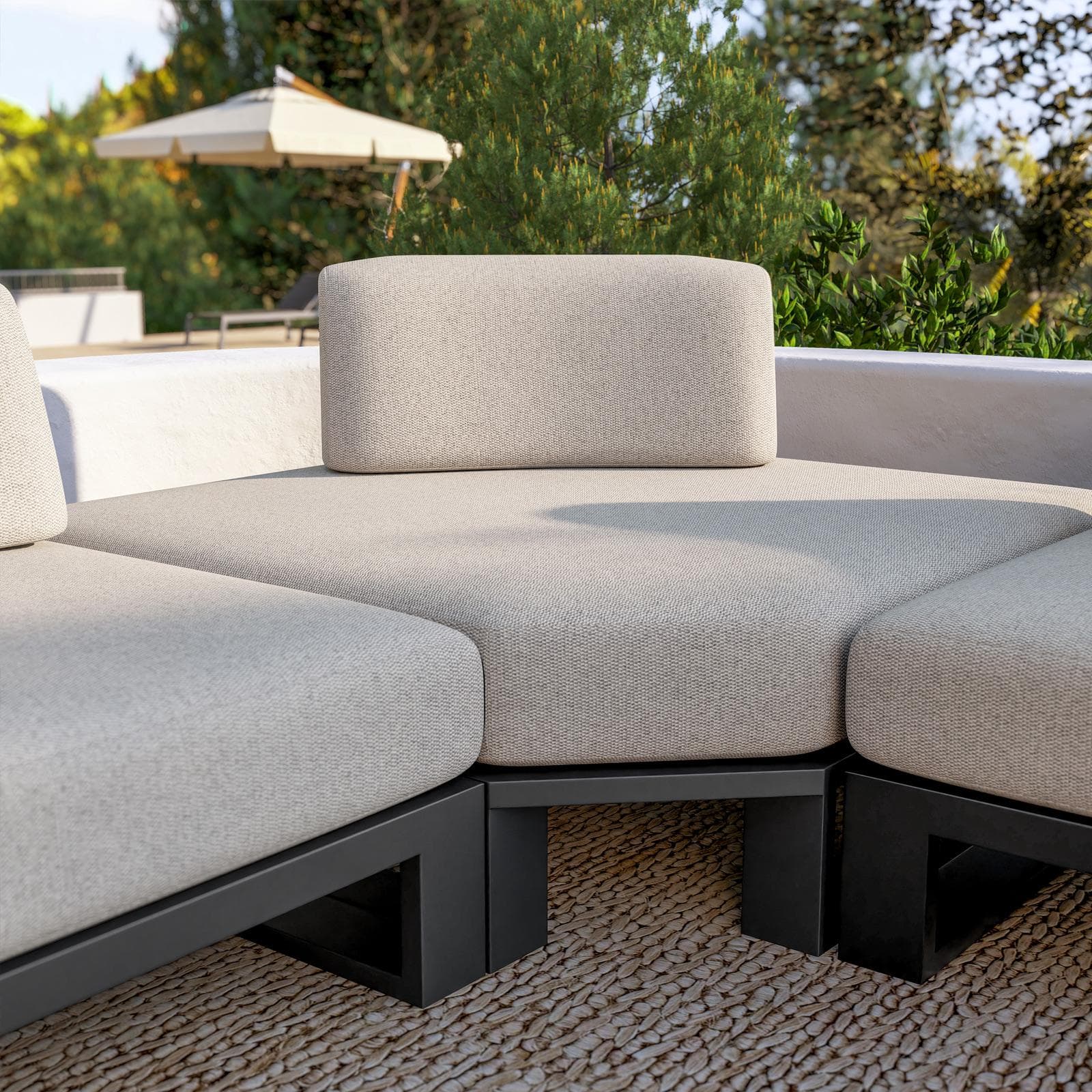 Divano angolare da giardino 5 posti in alluminio antracite e tessuto olefin beige - Haven