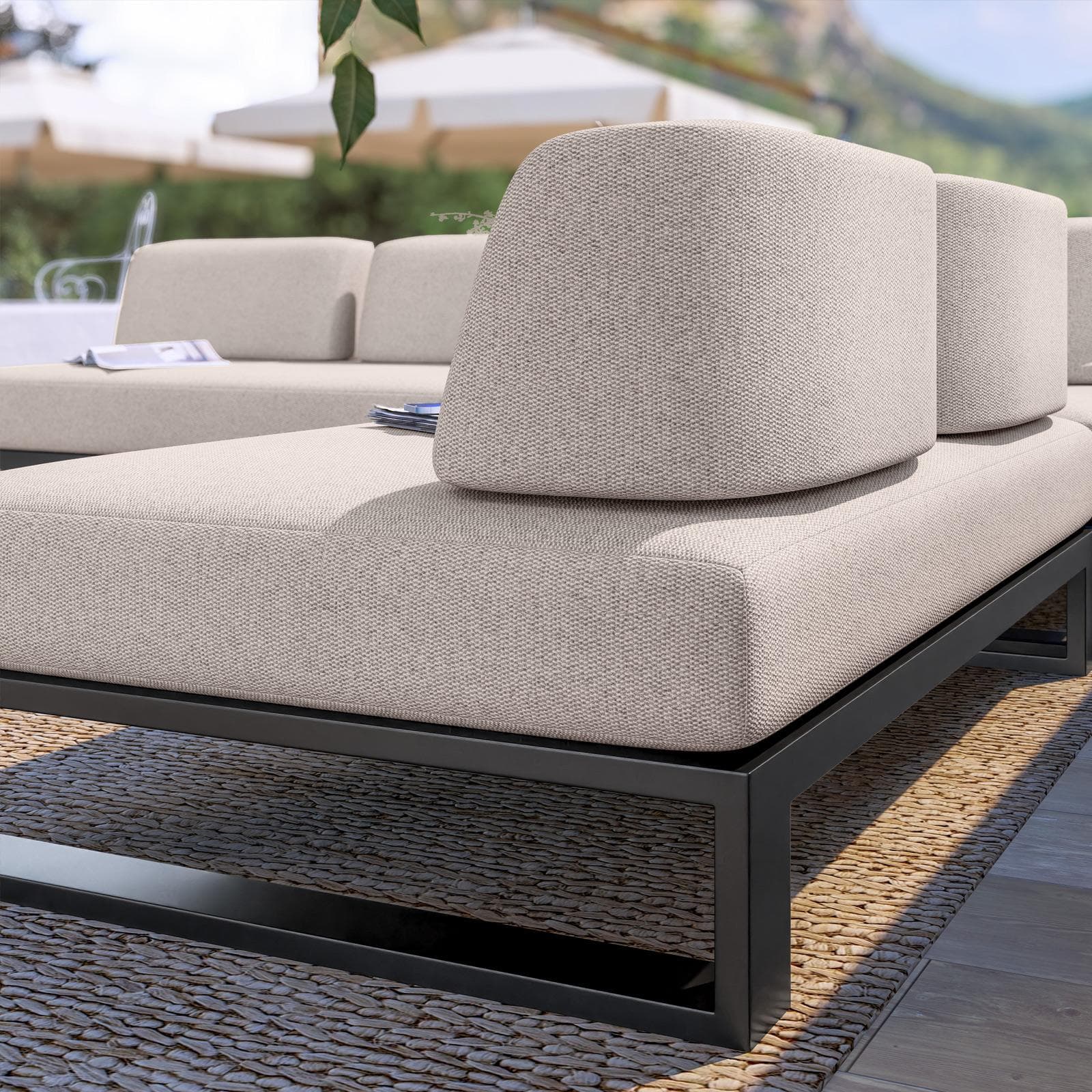 Divano angolare da giardino 5 posti in alluminio antracite e tessuto olefin beige - Haven