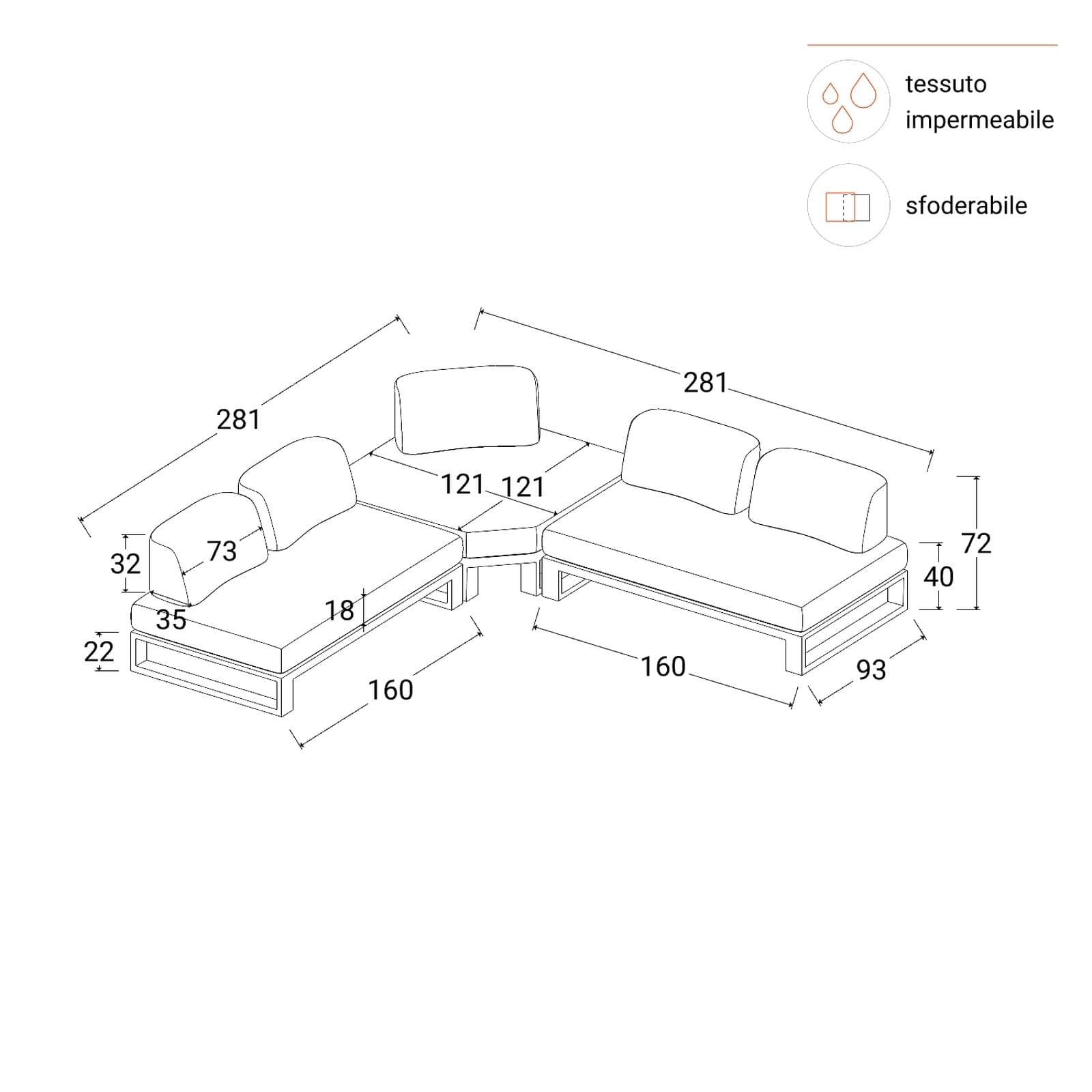 Divano angolare da giardino 5 posti in alluminio antracite e tessuto olefin grigio scuro - Haven