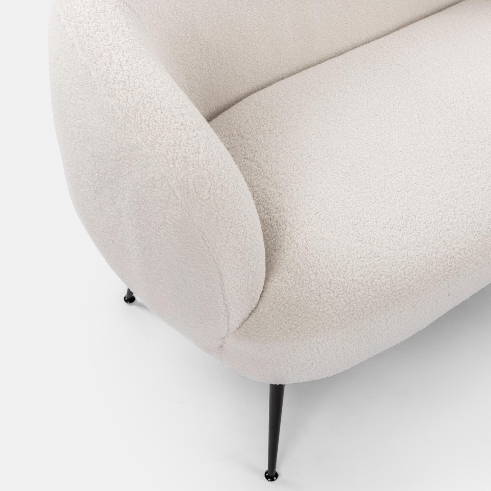 Divano 2 posti in tessuto teddy bianco con gambe nere - Nives