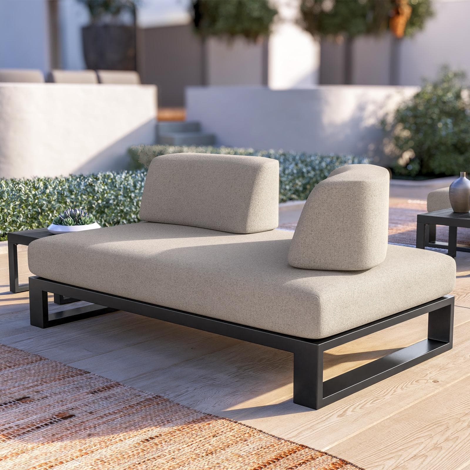 Divano da giardino 2 posti in alluminio antracite e tessuto olefin beige - Haven