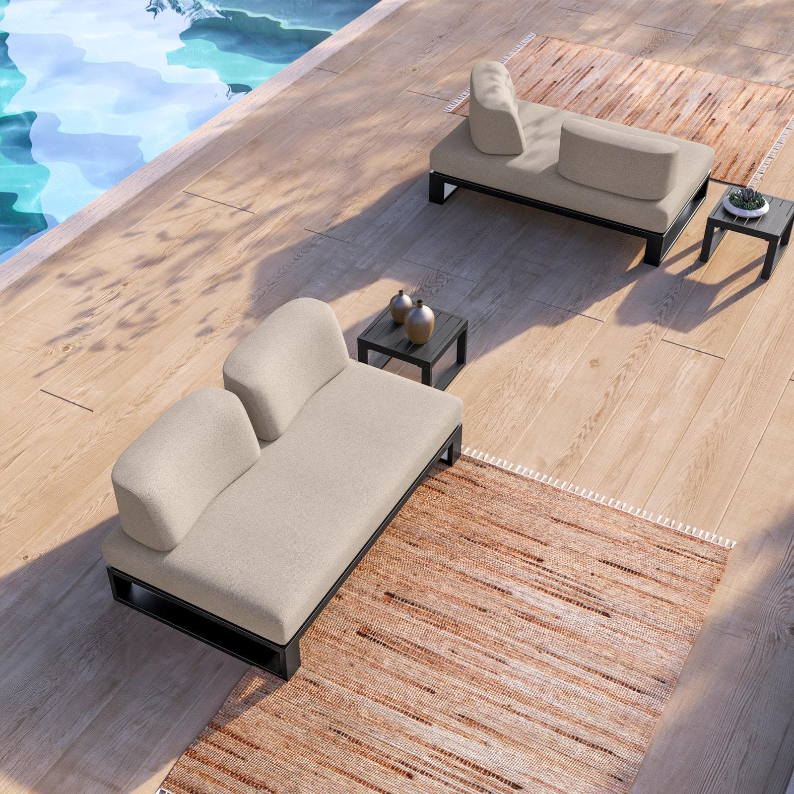 Divano da giardino 2 posti in alluminio antracite e tessuto olefin beige - Haven