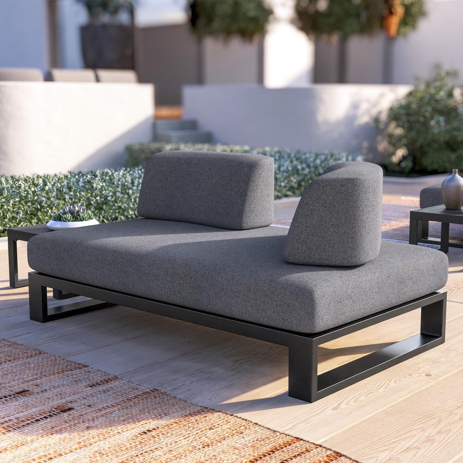 Divano da giardino 2 posti in alluminio antracite e tessuto olefin grigio - Haven