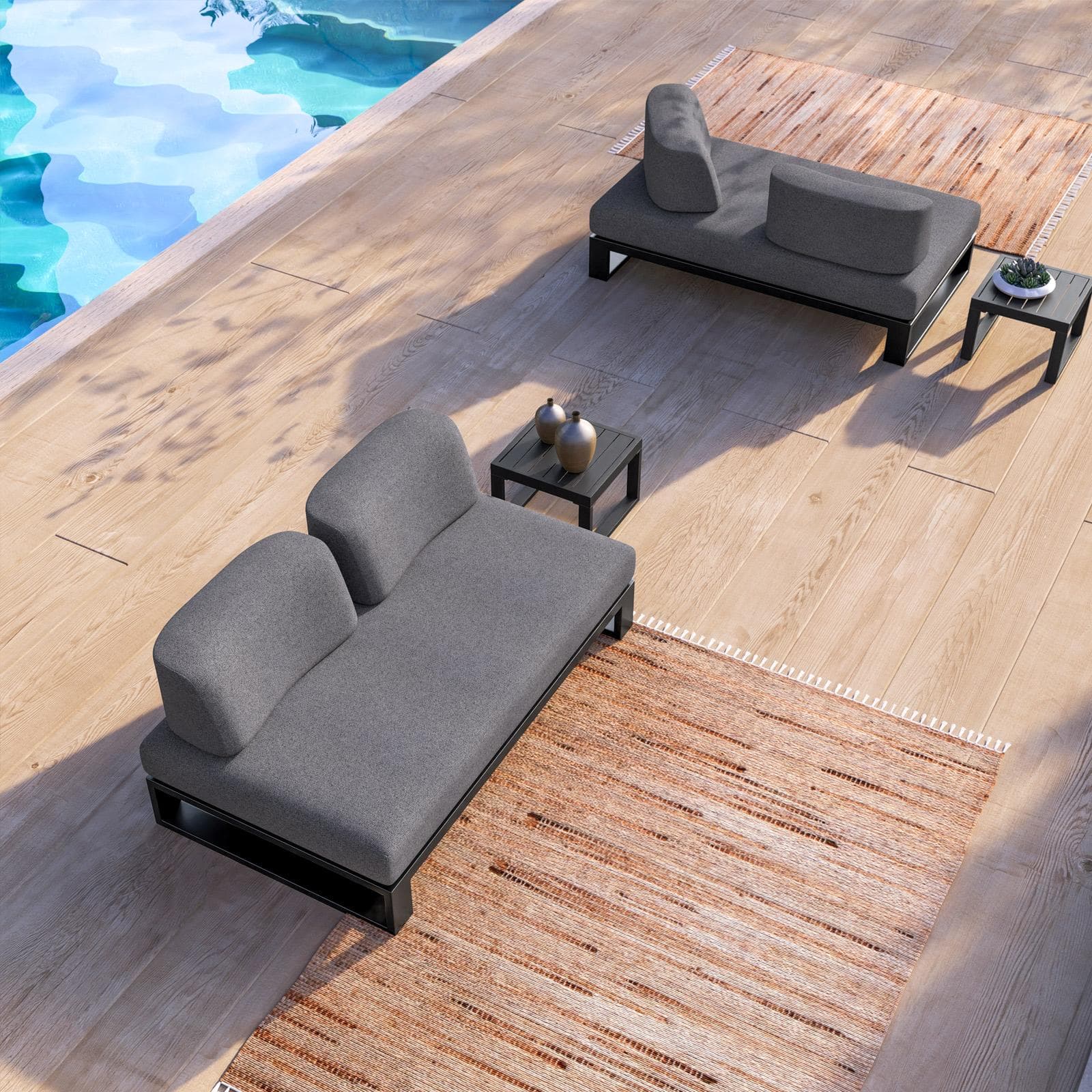 Divano da giardino 2 posti in alluminio antracite e tessuto olefin grigio - Haven