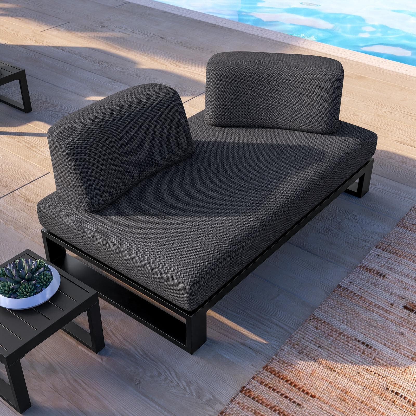 Divano da giardino 2 posti in alluminio antracite e tessuto olefin grigio scuro - Haven