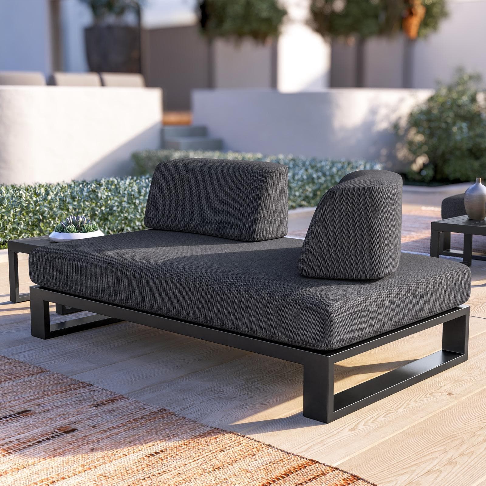 Divano da giardino 2 posti in alluminio antracite e tessuto olefin grigio scuro - Haven
