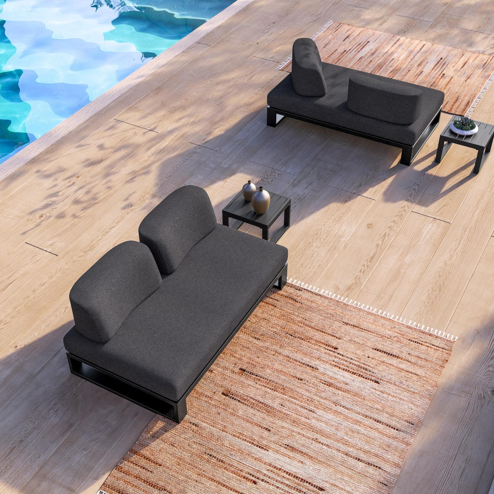 Divano da giardino 2 posti in alluminio antracite e tessuto olefin grigio scuro - Haven