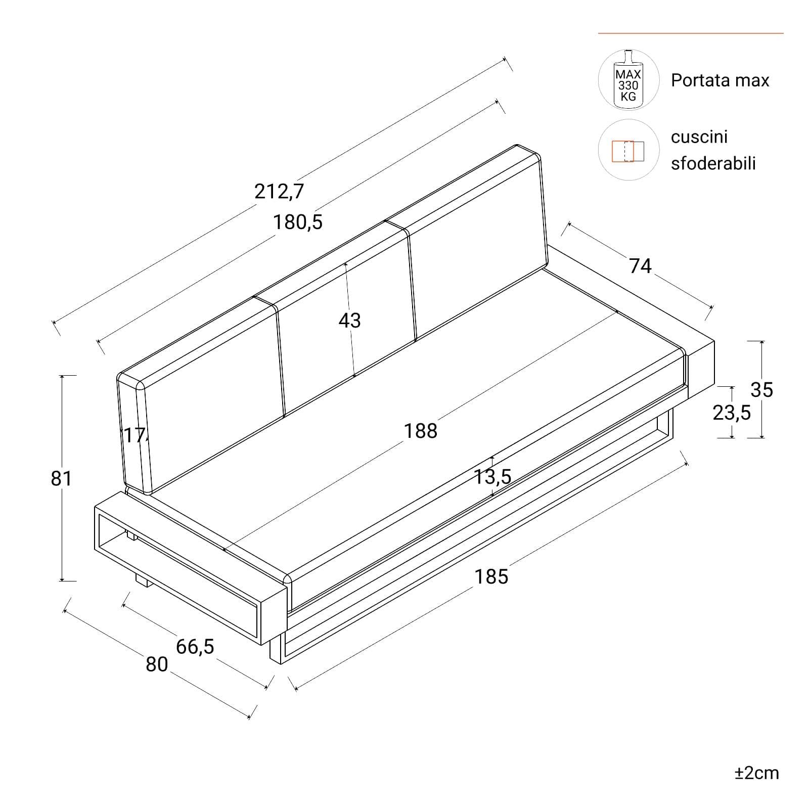 Divano da giardino 3 posti in alluminio bianco con cuscini beige - Parfa