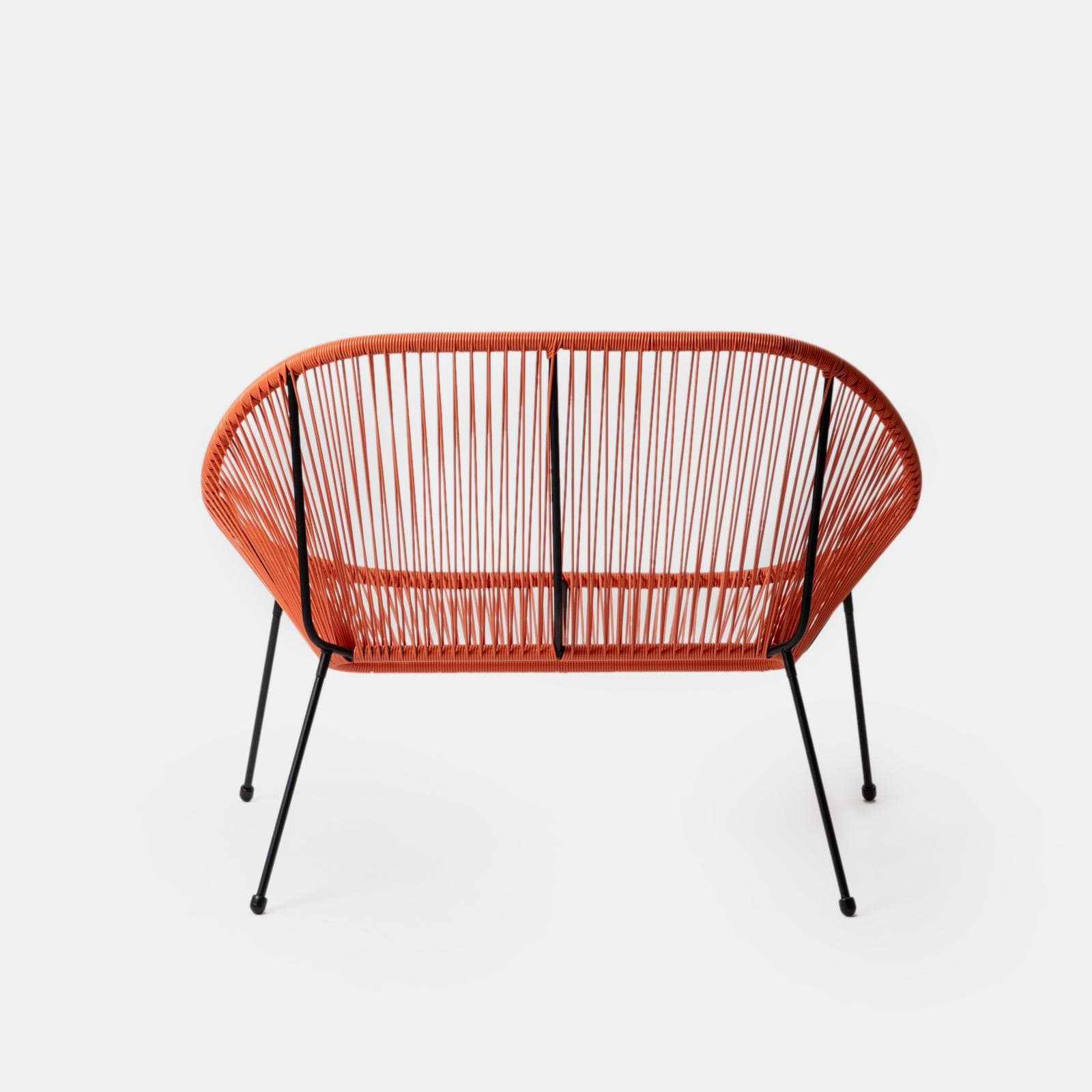 Divano da giardino in metallo nero rivestito in corda arancione - Kalimba