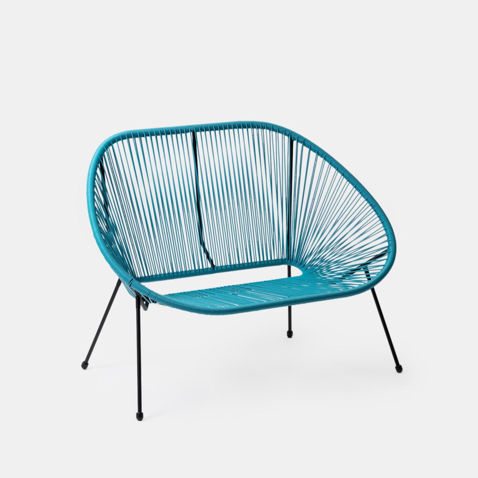 Divano da giardino in metallo nero rivestito in corda azzurro - Kalimba