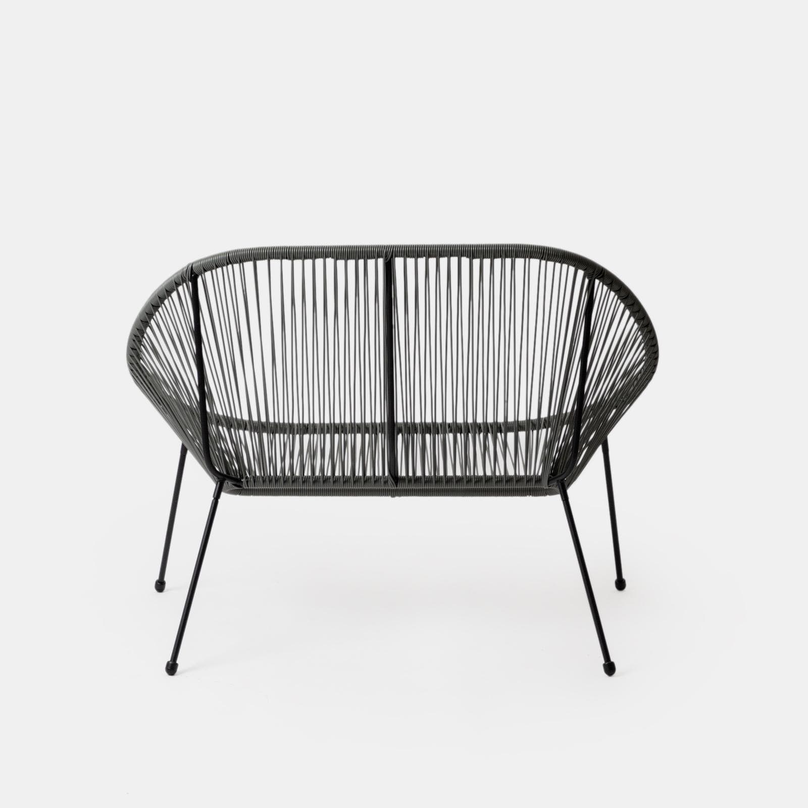 Divano da giardino in metallo nero rivestito in corda grigia - Kalimba