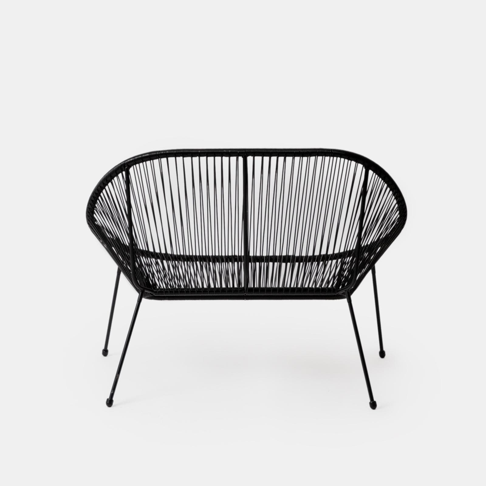 Divano da giardino in metallo nero rivestito in corda nera - Kalimba
