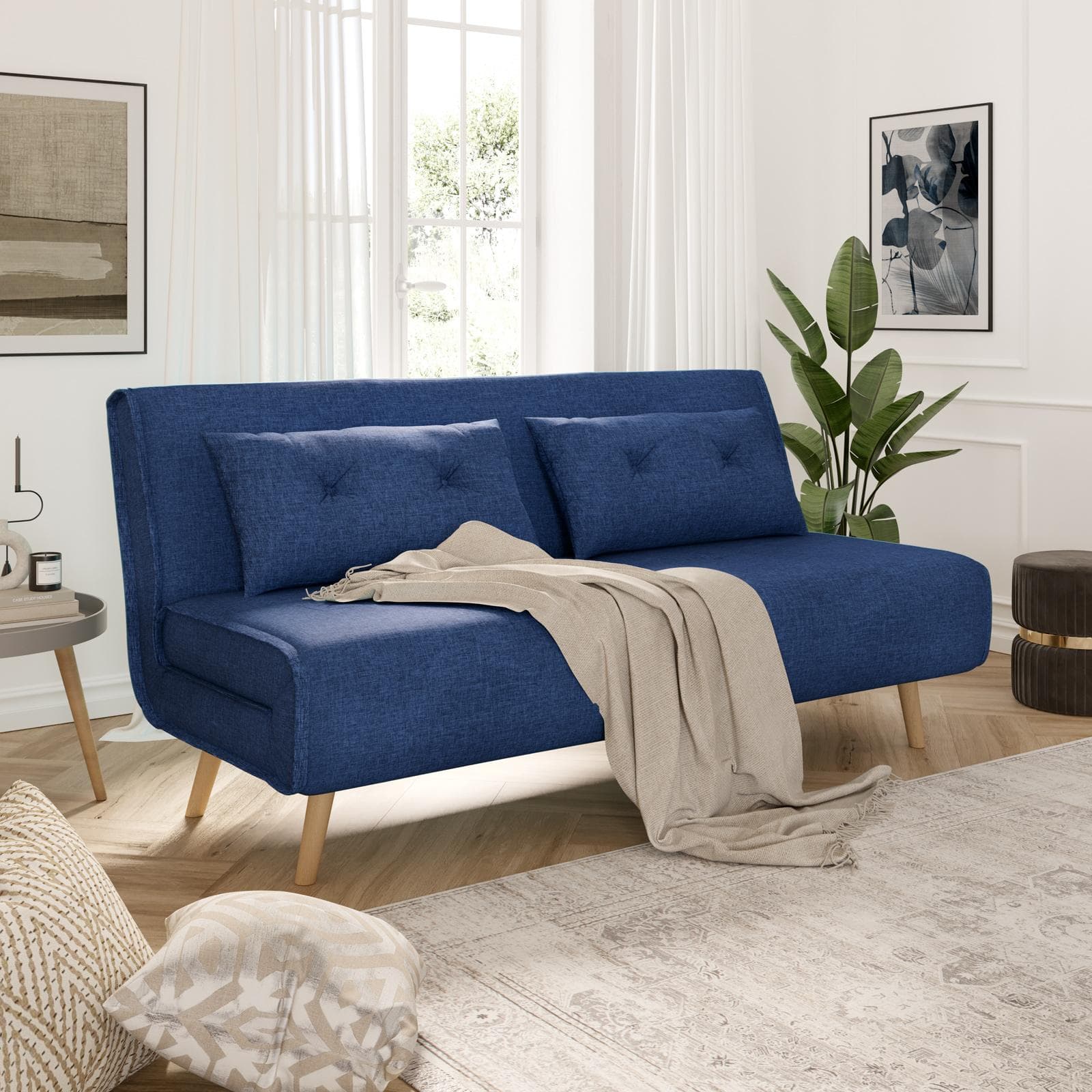 Divano letto 2 posti in tessuto blu con schienale regolabile in 6 posizioni - Terat